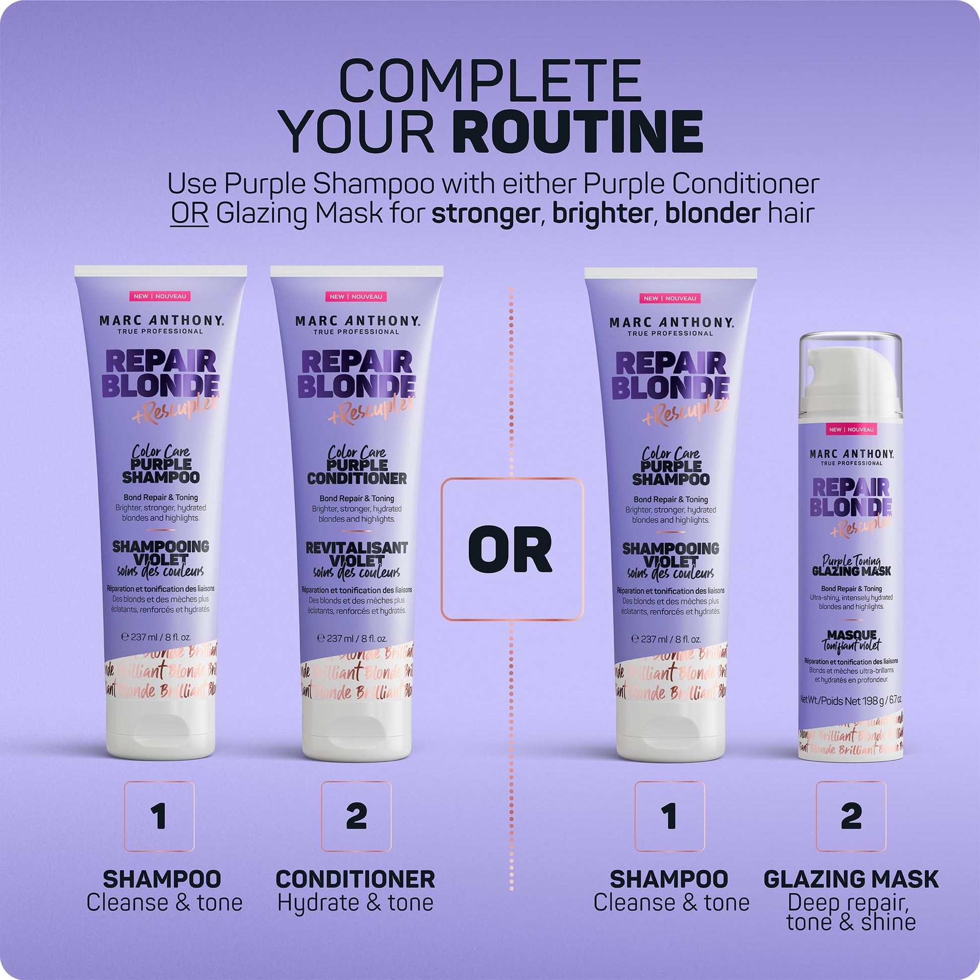 Light Steel Blue Marc Anthony Bond Repair Purple Hair Shampoo for Blonde & Grey Hair, Blonde Repair - Color-Safe Toning Hair Shampoo Neutralizes Yellow, Brassy Tones & Repairs Weak Broken Bonds