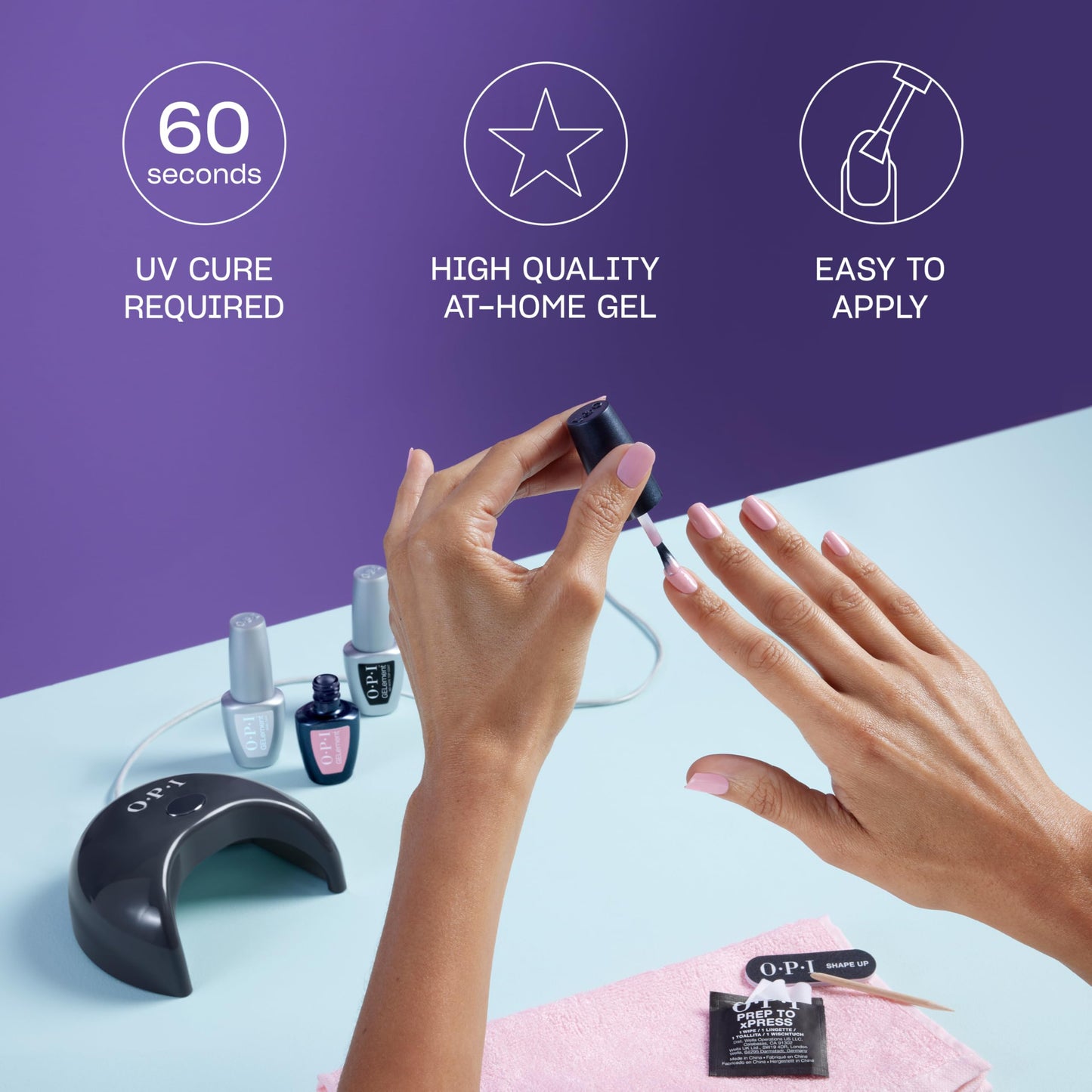Slate Blue OPI GELement Starter Essentials Kit | Includes Base Coat, Top Coat, LED Curing Lamp, & Prep Supplies | DIY Professional Salon Quality Gel Manicure Results