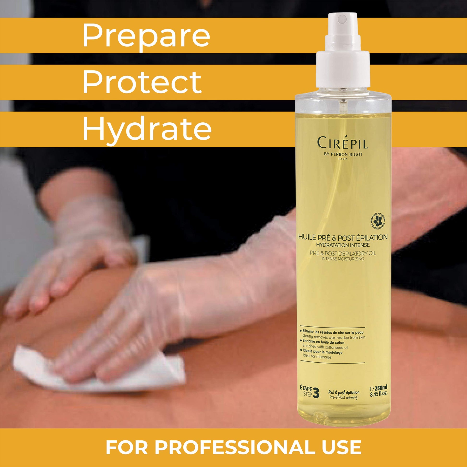 Black Cirepil - Pre & Post Depilatory Oil - Protects Skin for Comfortable Waxing & Removes Wax Residue - Soothing Jasmine Scented Formula - Professional Oil Bottle, 250ml