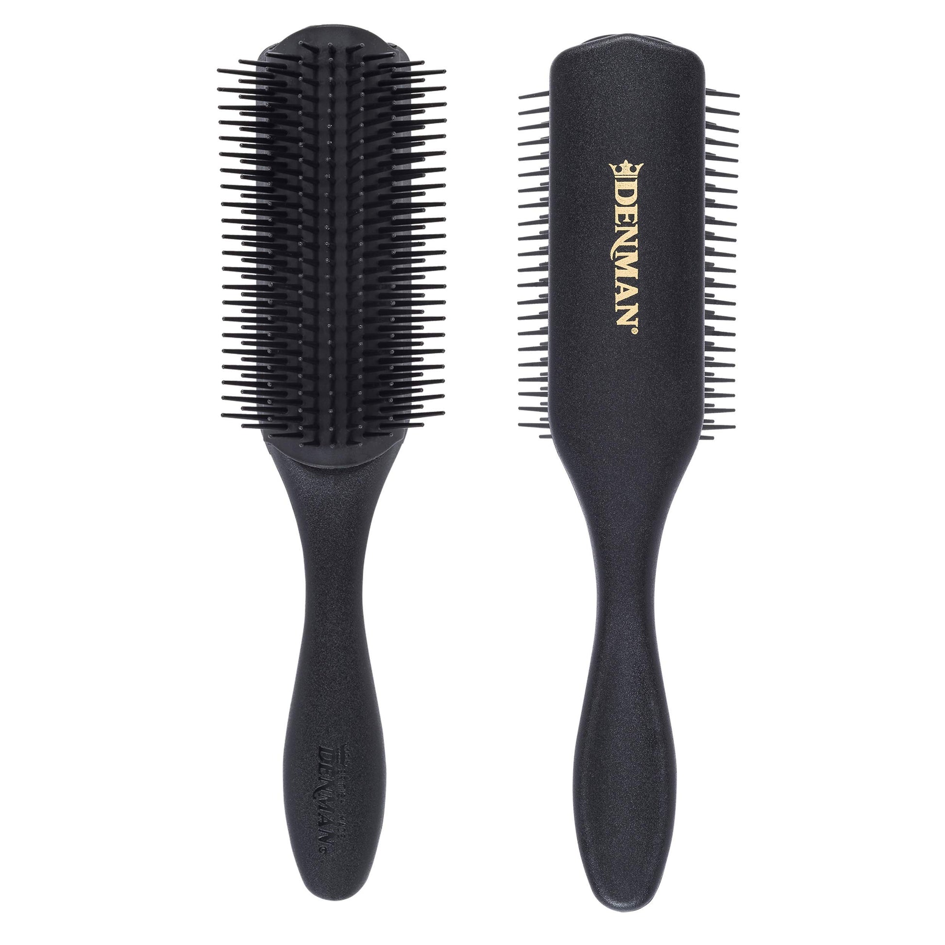 White Smoke Denman Curly Hair Brush D4 (All Black) 9 Row Styling Brush for Styling, Smoothing Longer Hair and Defining Curls - For Women and Men