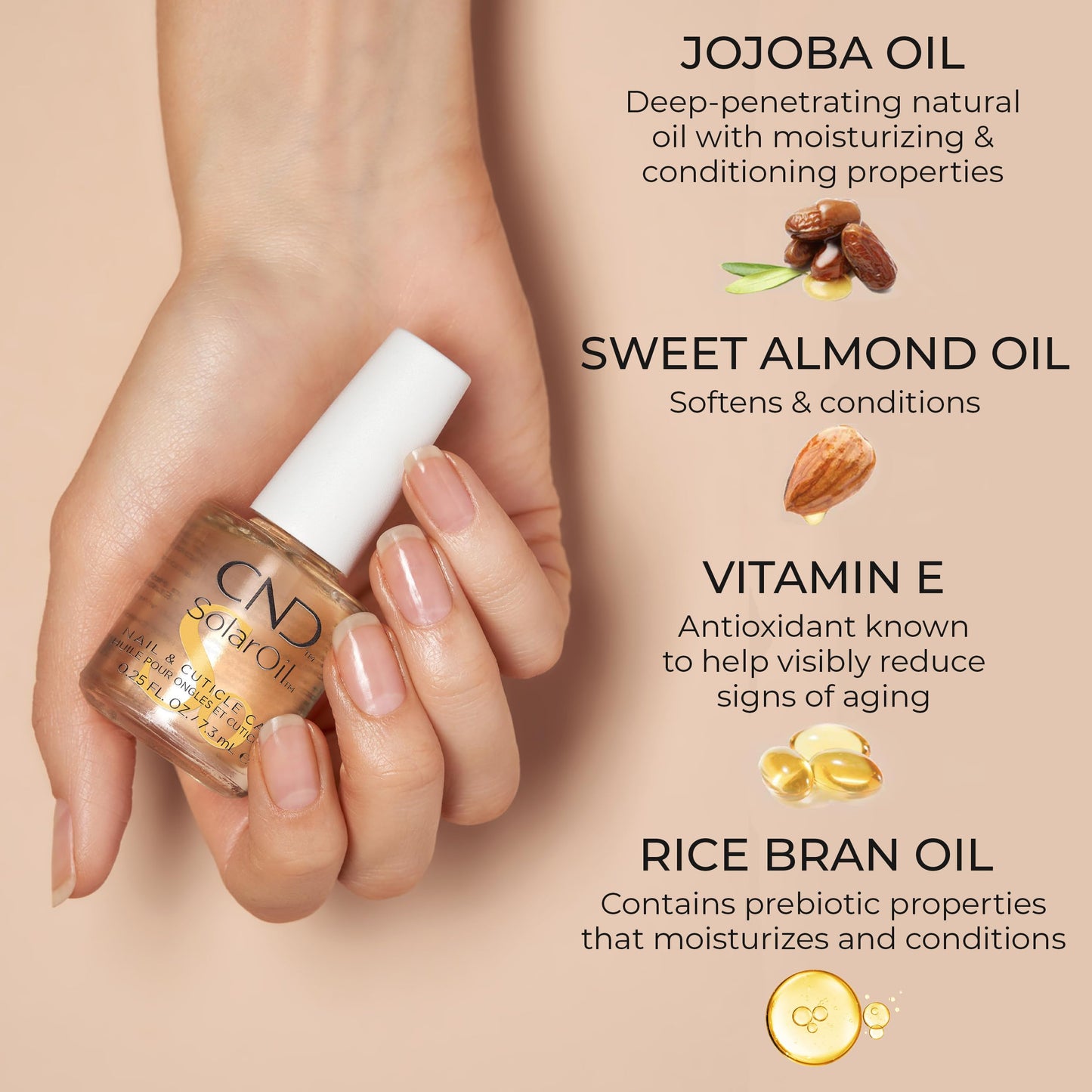 Wheat CND SolarOil Cuticle Oil, Natural Blend Of Jojoba, Vitamin E, Rice Bran and Sweet Almond Oils, Moisturizes and Conditions Skin, 0.25 fl oz