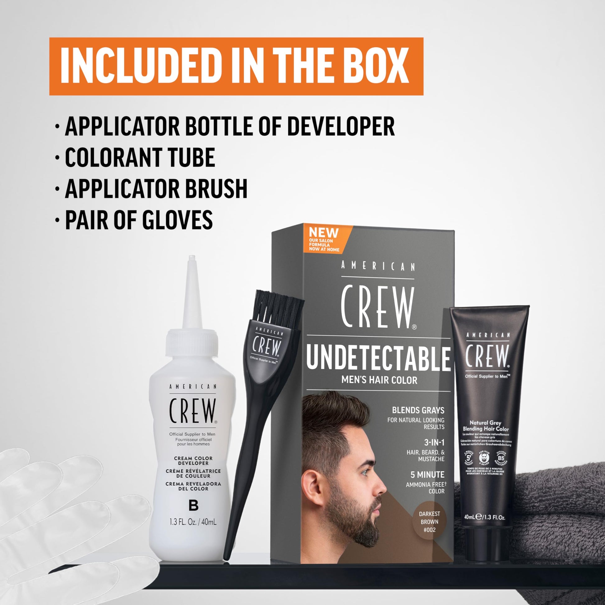 Lavender American Crew Undetectable Men's Hair Color | Black Demi-Permanent Hair Dye | Natural-Looking Gray Coverage for Men, 001 Black, 1 pack