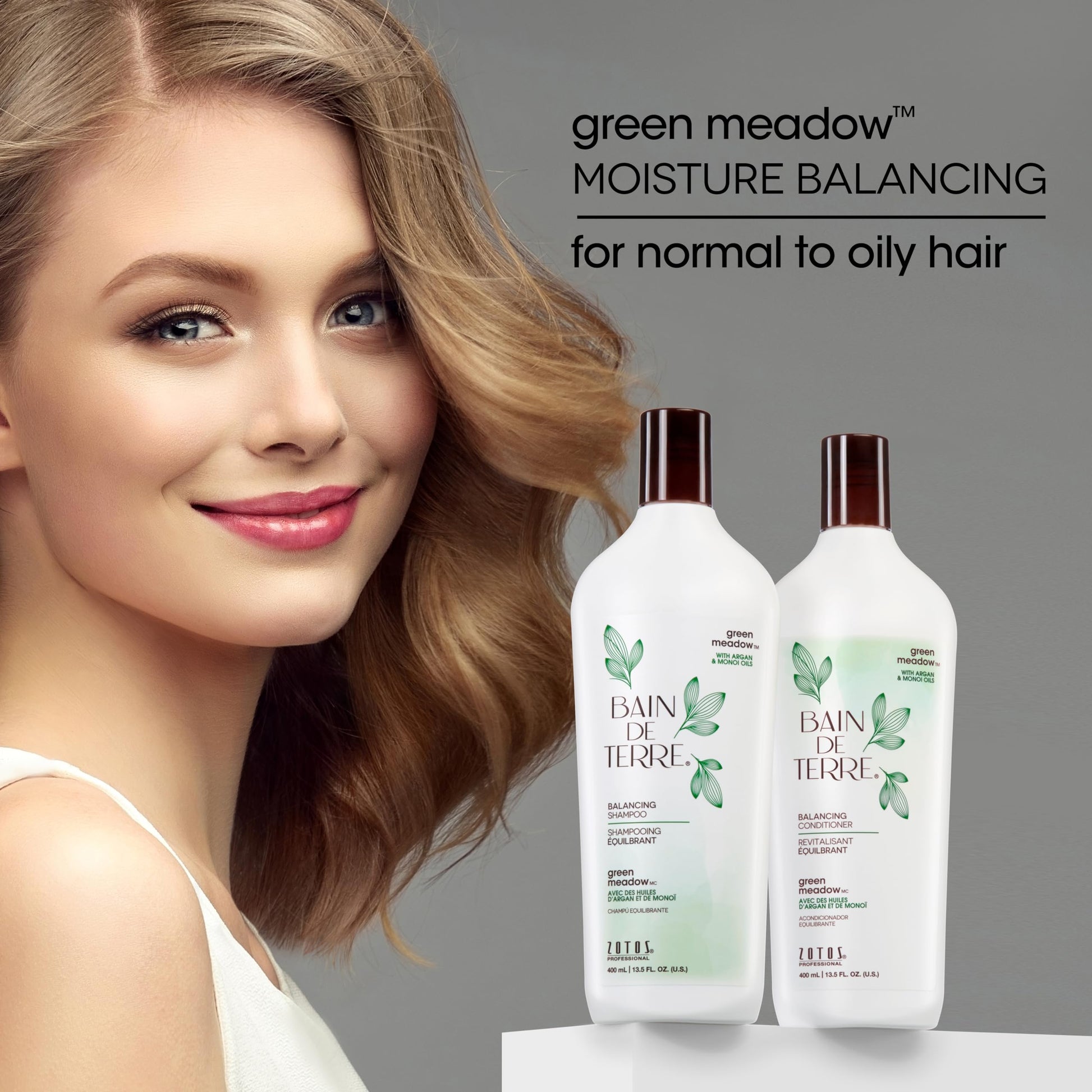Light Slate Gray Bain de Terre Green Meadow Balancing Shampoo, Gentle Cleansing for Soft, Silky Hair with Argan & Monoi Oils, Paraben-free, Color-Safe, 13.5 Fl Oz