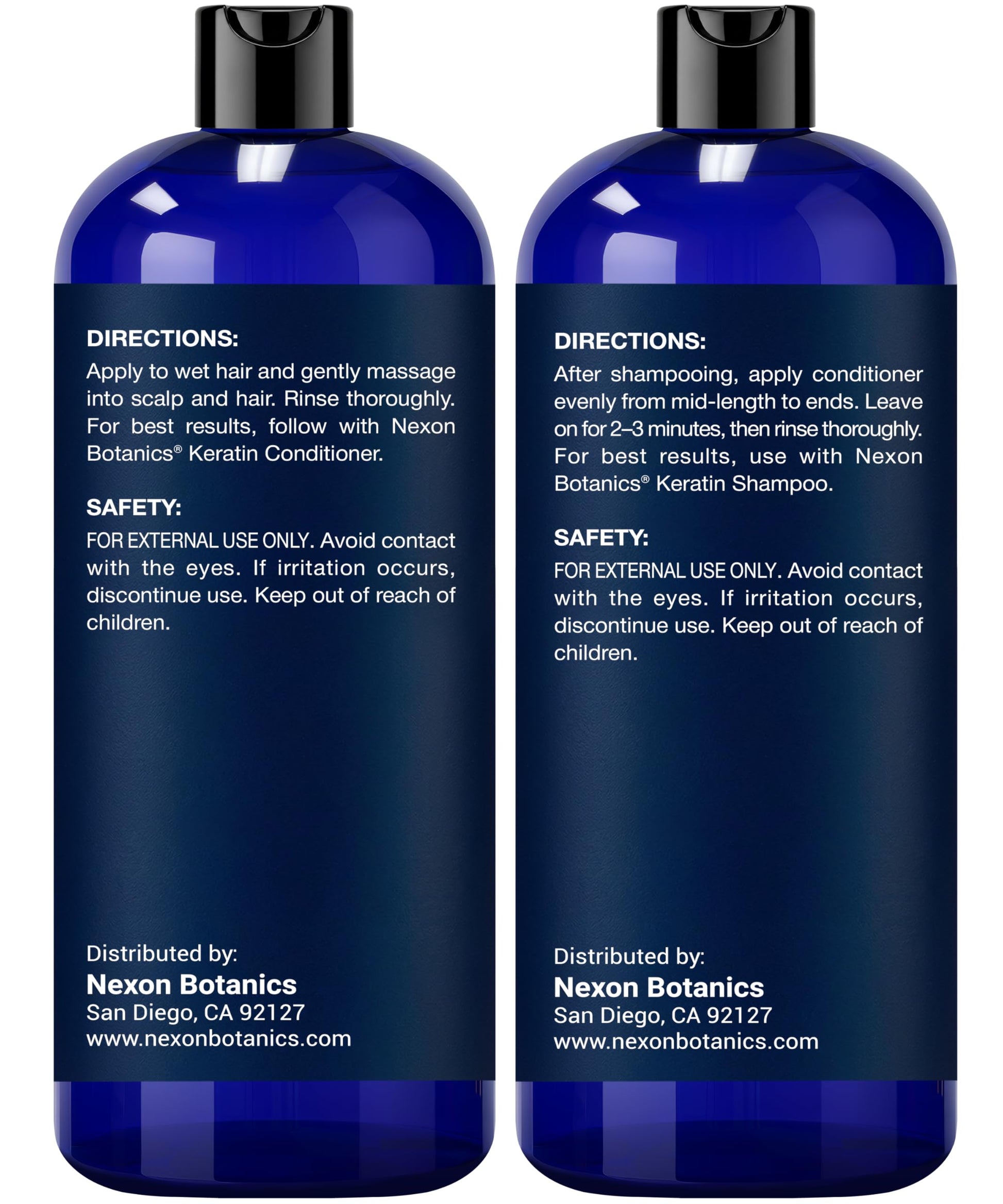 Midnight Blue Keratin Shampoo and Conditioner Set 16 fl oz Each - Strengthening & Smoothing Care for Dry, Damaged, Frizzy or Keratin-Treated Hair - Color Protecting - Champu Cabello con Keratina - Nexon Botanics