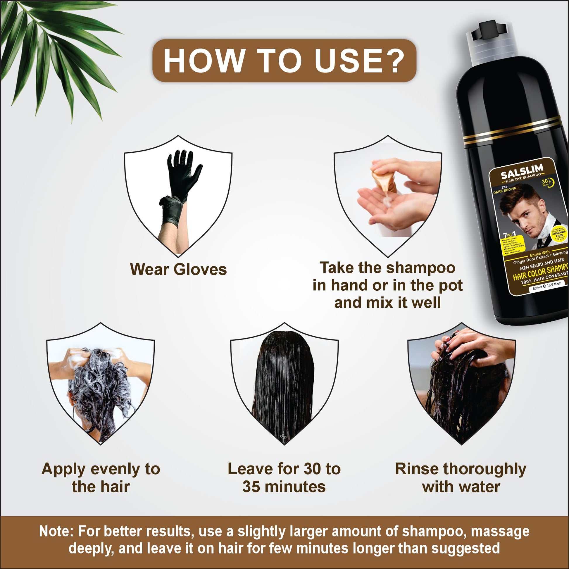 Lavender SALSLIM Hair Dye Shampoo – 7-in-1 Instant Natural Dark Brown Color in Minutes, Herbal Hair Coloring Shampoo for Gray Coverage, Long Lasting, Easy to Use for Men – 30+ Days (DARK BROWN)