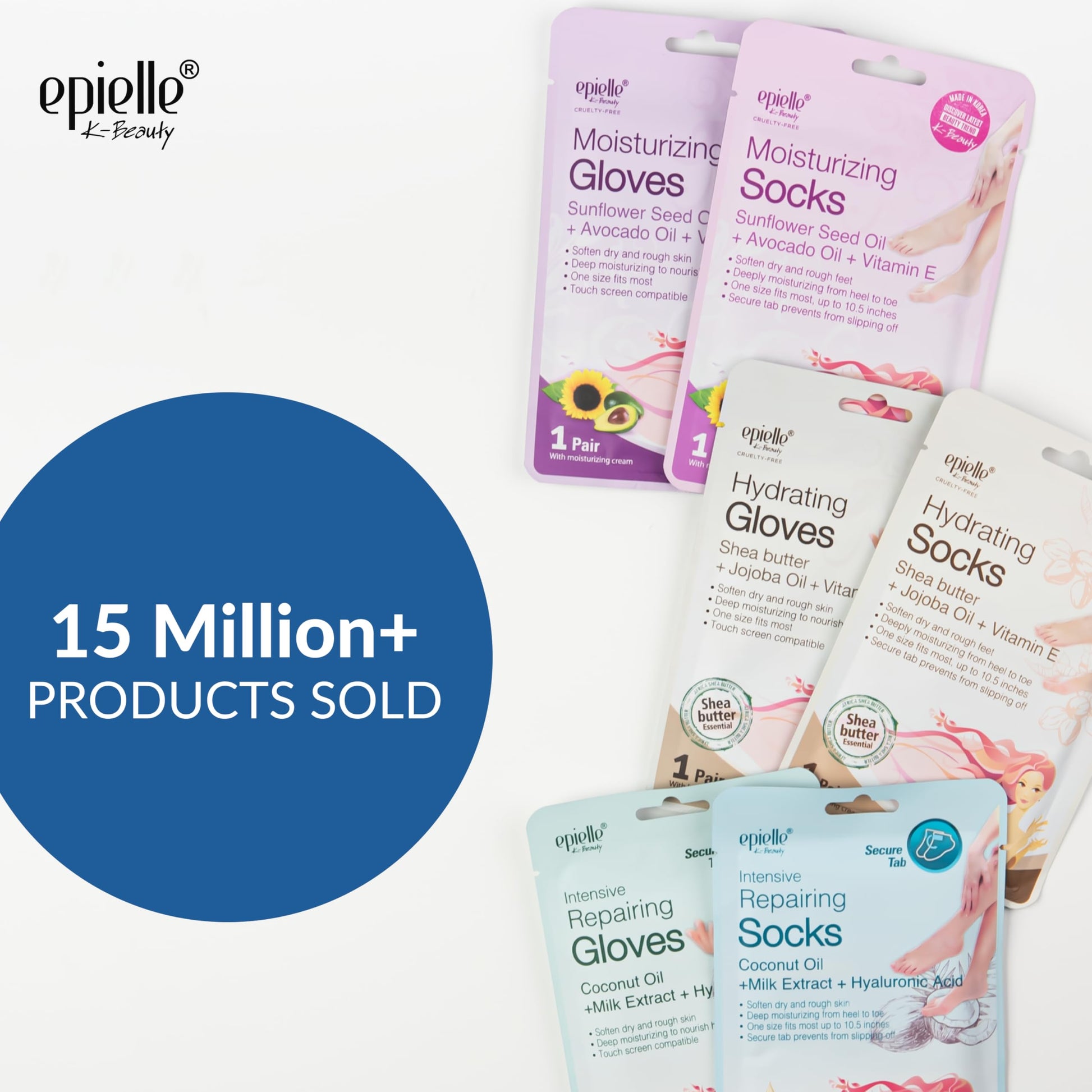 White Smoke Epielle Intensive Repairing Hand & Foot Masks, Restore and Moisturize Dry, Cracked Skin, Self Care Gifts for Women, Spa Kit, Mothers Day Gifts, 6 Moisturizing Gloves & 6 Moisturizing Socks