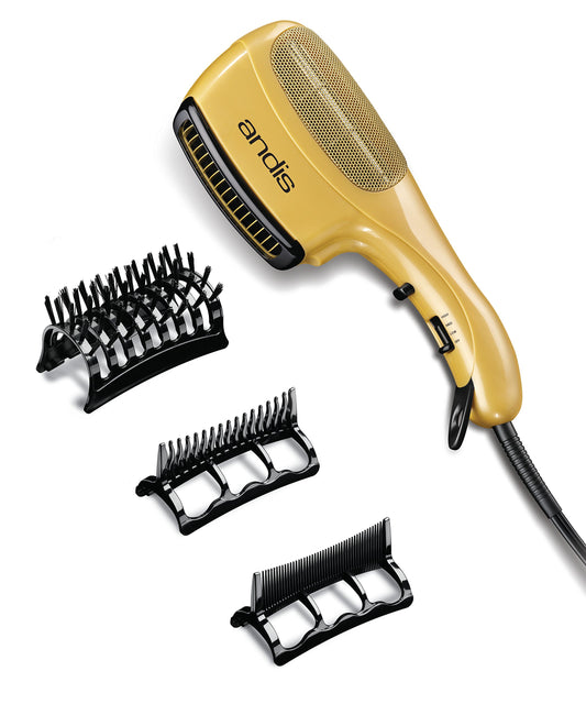 White Smoke Andis 82105 1875-Watt Tourmaline Ionic Styling Hair Dryer - 3-in-1 Ceramic Styler with 3 Attachments, Styling Hair Dryer with Ionic Technology, No Heat Damage, Extendable Prongs, Gold