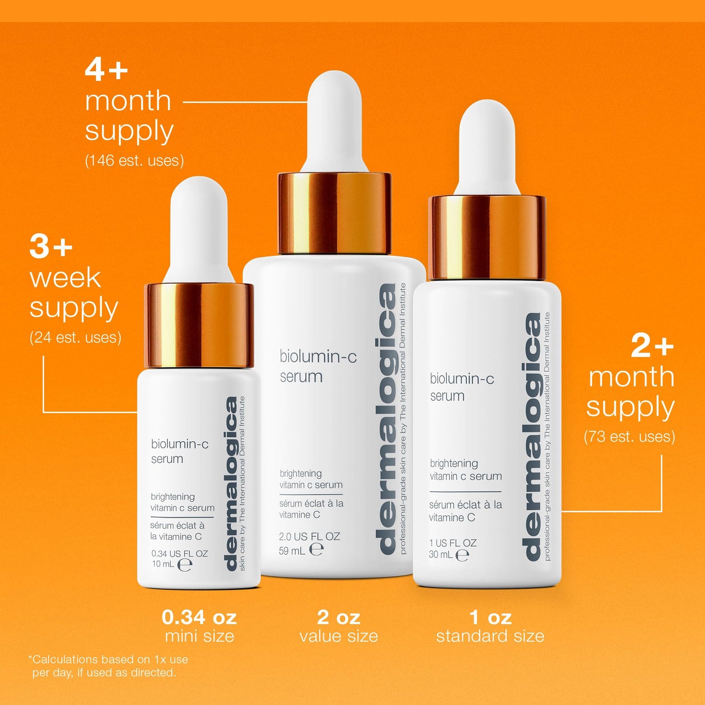 Dark Orange Dermalogica Biolumin-C Serum, Vitamin C Dark Spot Serum for Face with Peptide and AHA - Exfoliates and Reduces Sign of Skin Aging, 0.34 Fl Oz