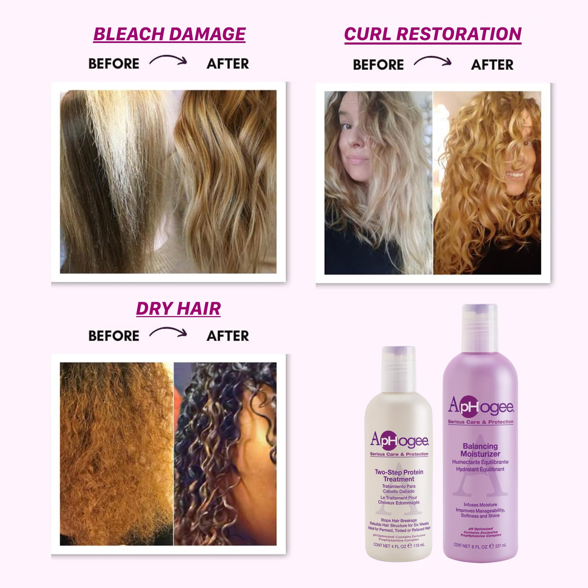 White Smoke Aphogee Hair Care Double Bundle – Two-Step Protein Treatment (4 fl oz) & Balancing Moisturizer (8 fl oz)