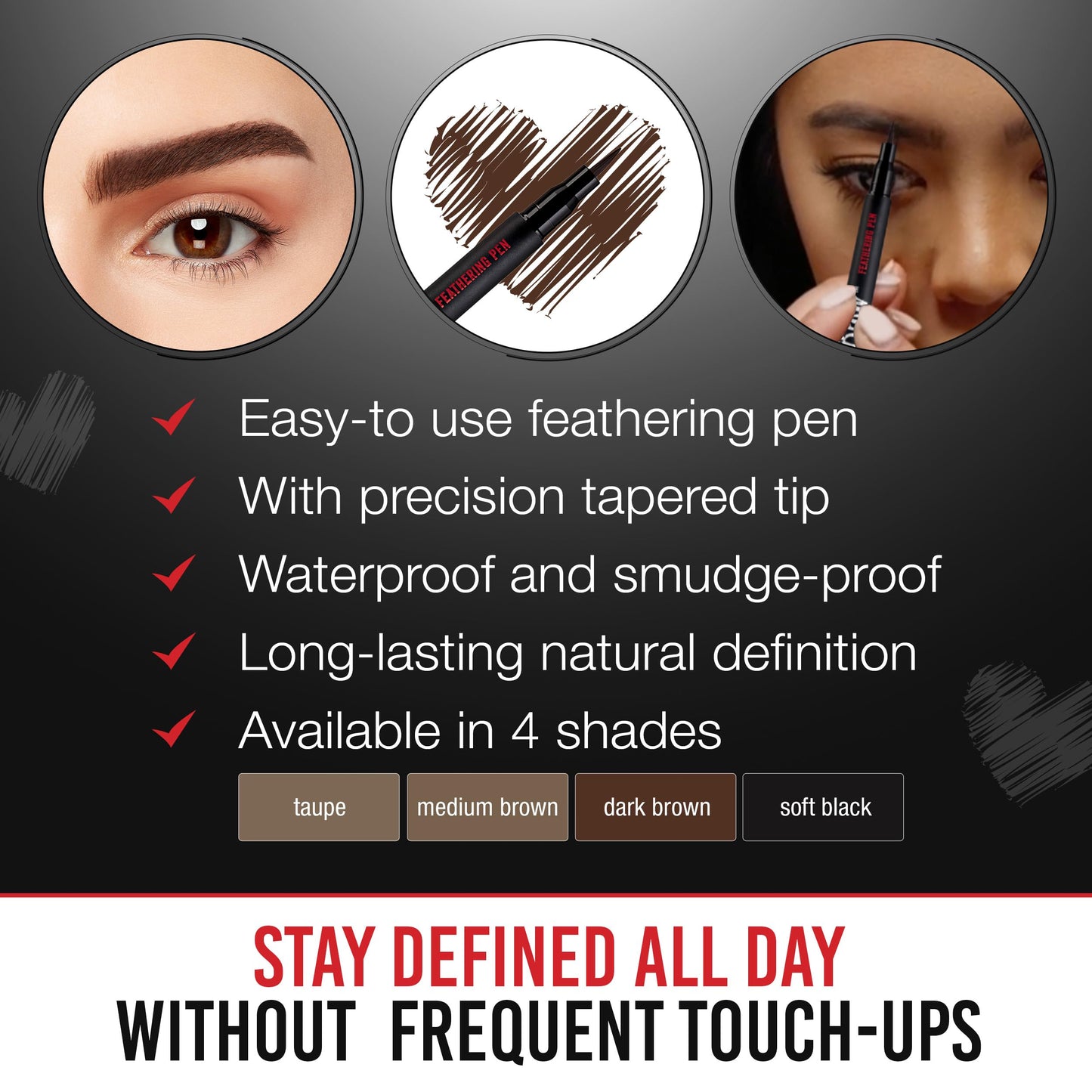 Black Ardell Stroke a Brow Pencil Feathering Eyebrow Pen – Precise Micro-Tip, Long-Lasting Waterproof Eyebrow, Precision Tip, Dark Brown, 1 Pack