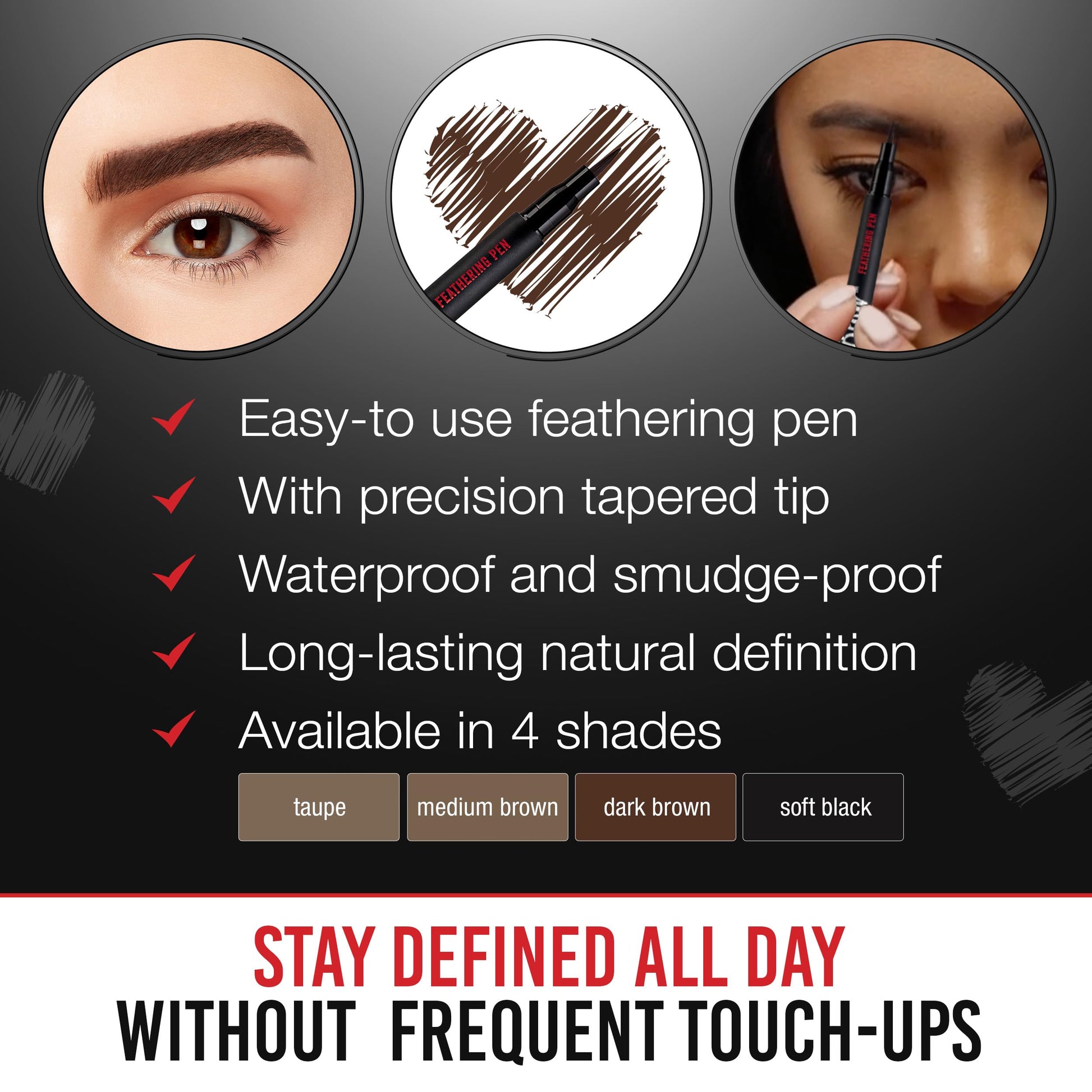 Black Ardell Stroke a Brow Pencil Feathering Eyebrow Pen – Precise Micro-Tip, Long-Lasting Waterproof Eyebrow, Precision Tip, Dark Brown, 1 Pack