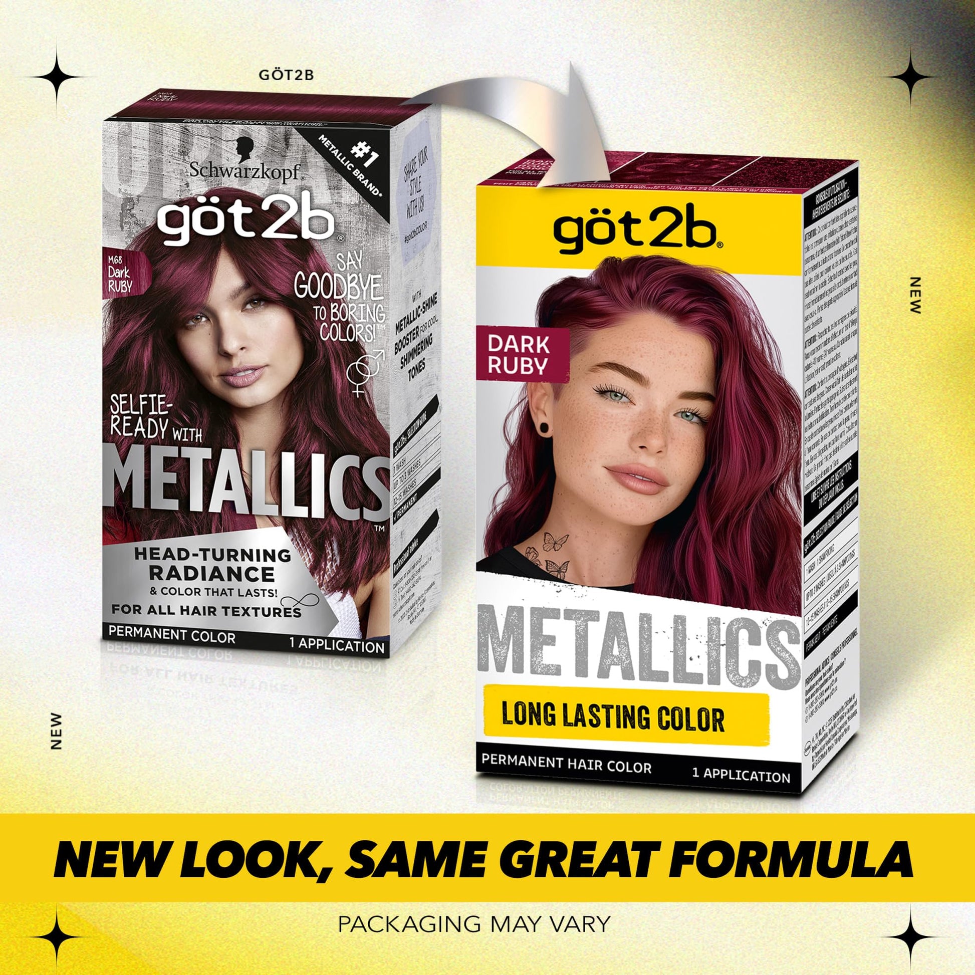 Seashell got2b Metallics Permanent Hair Dye, Dark Ruby M68, Hair Color for Women & Men, Formulated with Metallic-Shine Booster for Cool, Shimmering Tones, Lasts Up to 30 Washes, 1 Kit