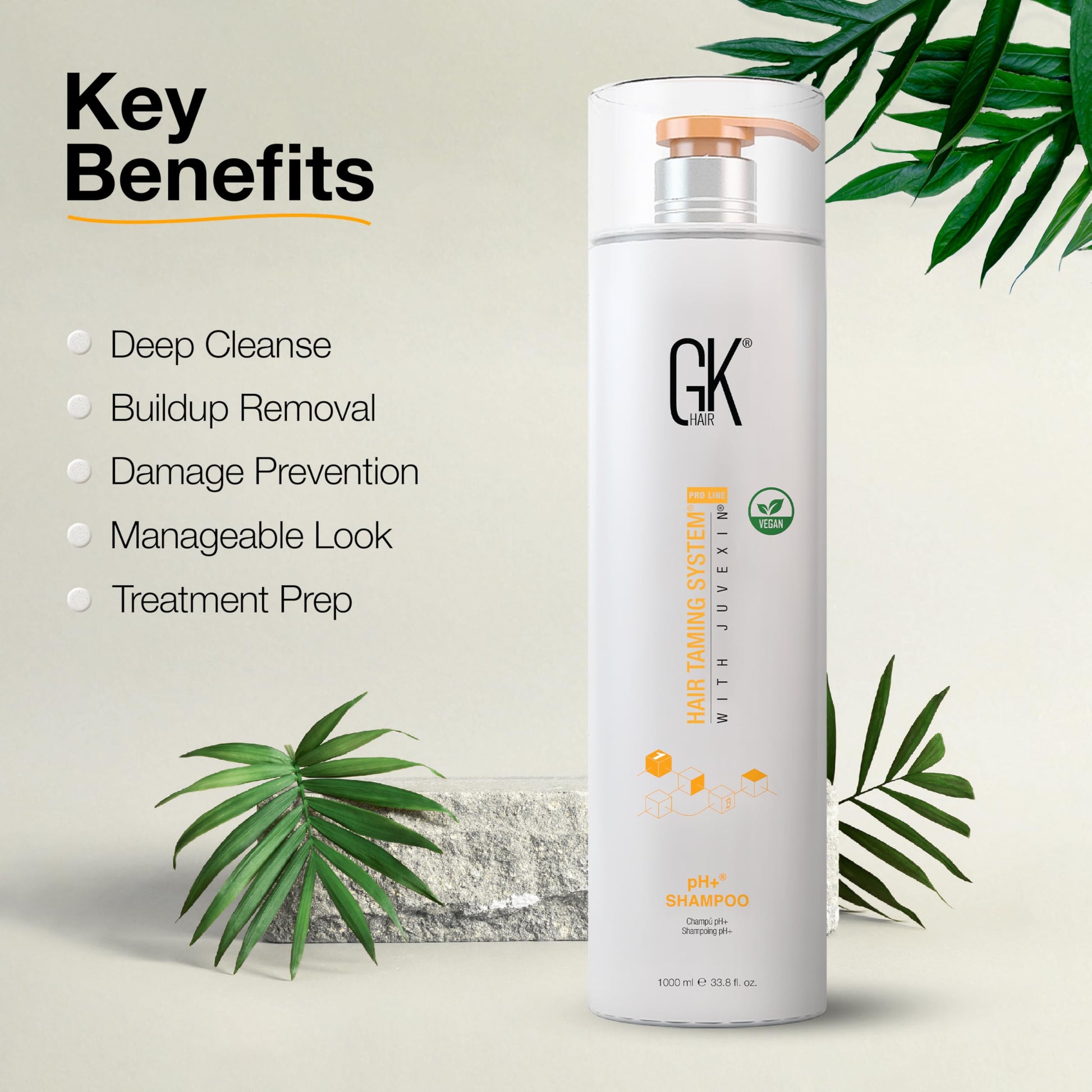 Light Gray GK HAIR pH+ Clarifying Shampoo 33.8 Oz – Aloe Vera & Pro Vitamin Deep Cleansing Shampoo for Build Up Removal, Pre Treatment Shampoo for Keratin Treatment, Detox Shampoo for Oily Hair