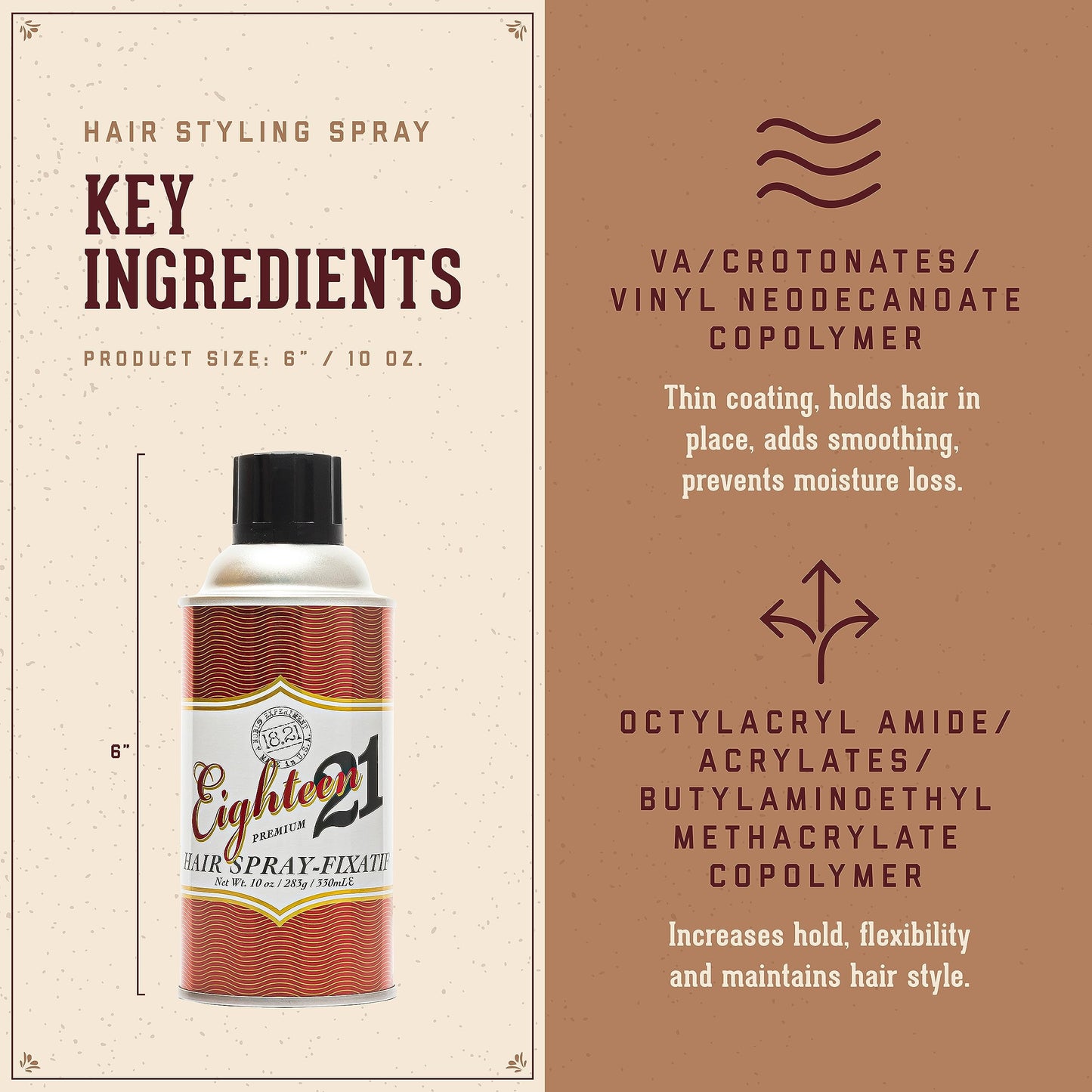 Antique White 18.21 Man Made Premium Hair Spray for Men, All-Day Flexible Hold, 10 oz. - Styling Hairspray with Matte Finish, Sweet Tobacco Scent - Professional, Non-Greasy Hairspray for All Hair Types