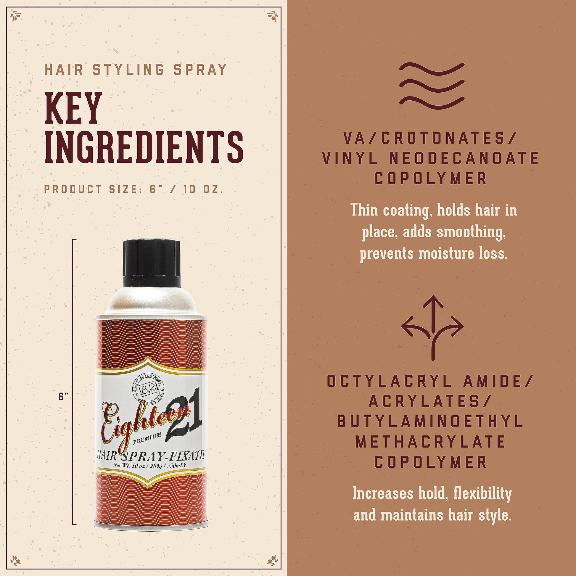 Antique White 18.21 Man Made Premium Hair Spray for Men, All-Day Flexible Hold, 10 oz. - Styling Hairspray with Matte Finish, Sweet Tobacco Scent - Professional, Non-Greasy Hairspray for All Hair Types