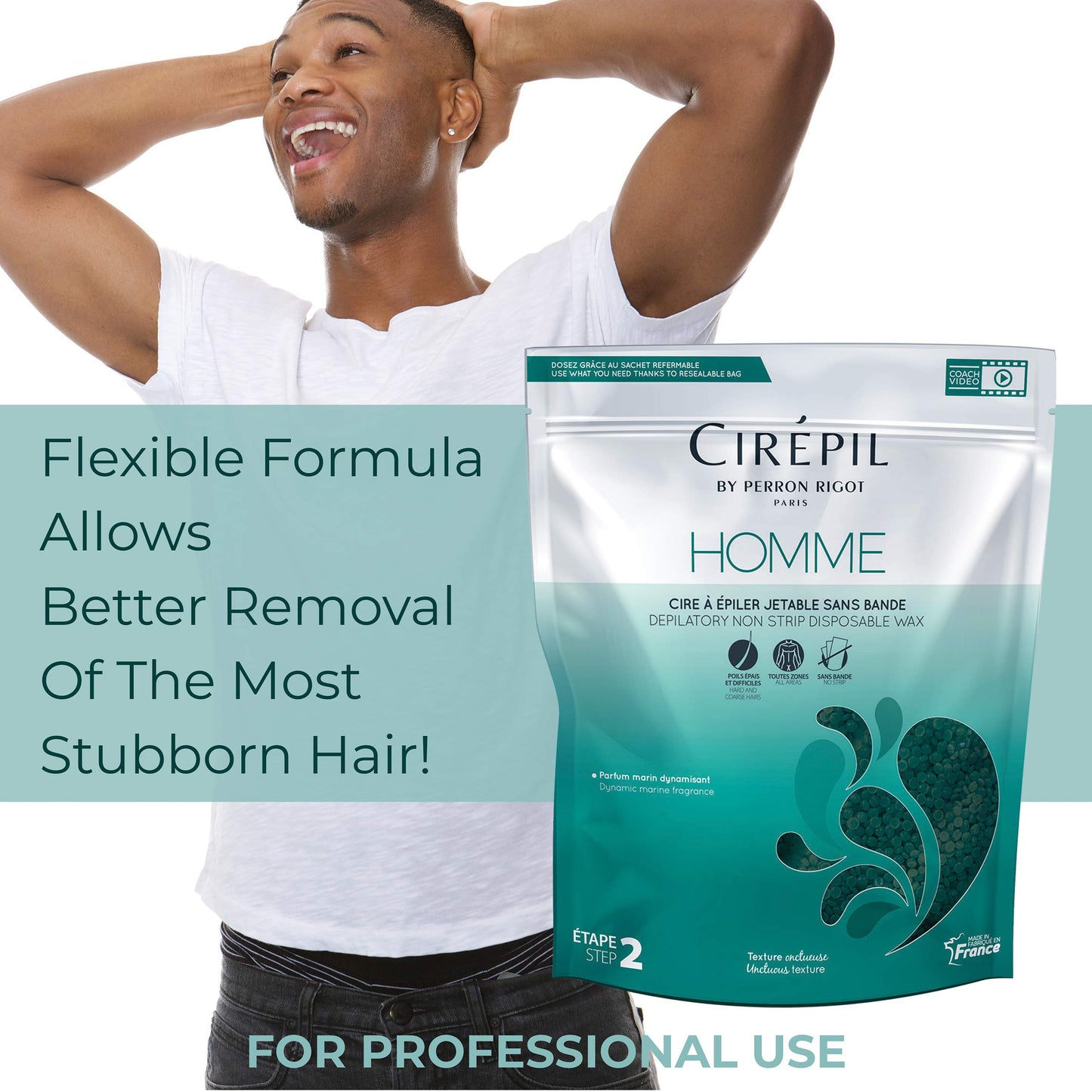 White Smoke Cirepil - Homme - 800g / 28.22 oz Hard Wax Beads Bag - Strong Grip for Men’s Coarse Hair - Effective Manscaping for Back, Chest & Shoulders - Fresh Marine Scent - Low Temp Refill Bag