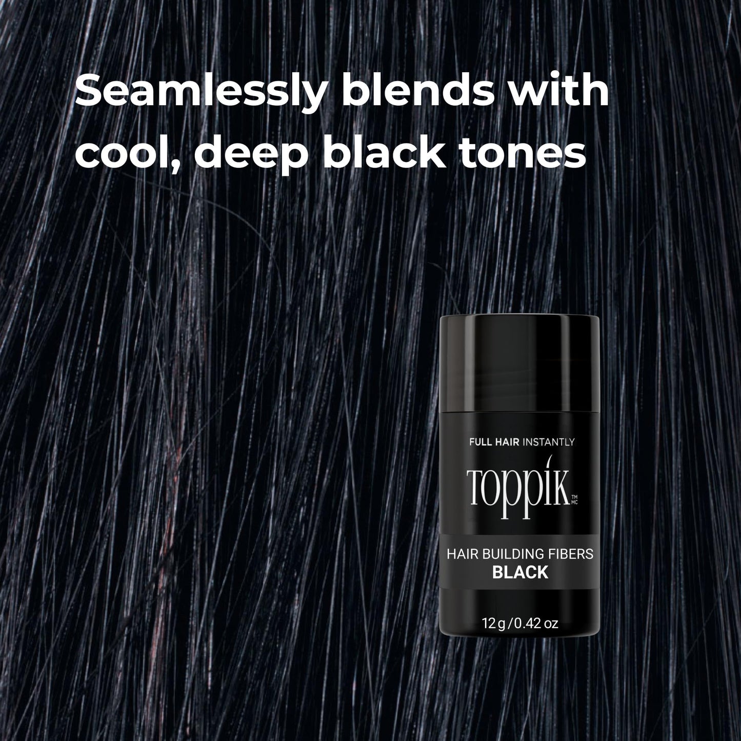 Black Toppik Hair Building Fibers, Black, 12g Fill In Fine or Thinning Hair, Instantly Thicker, Fuller Looking, 9 Shades for Men & Women, Keratin Protein Formula