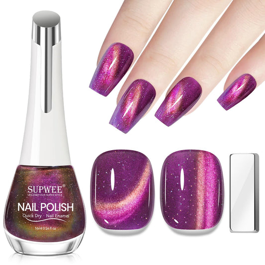 White Smoke SUPWEE Quick Dry Magnetic Nail Polish Non Gel Cat Eye Nail Polish, Fast Drying Fingernail Lacquer, Air Drying, Chip Resistant, Vegan, Long Lasting, Large Capacity 16ml/0.54fl oz