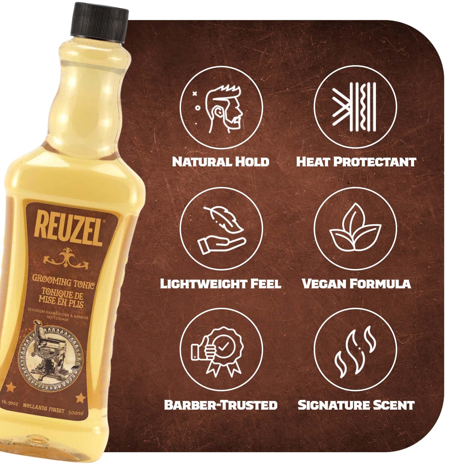 Saddle Brown Reuzel Grooming Hair Tonic, Volume And Texture, 16.9 oz