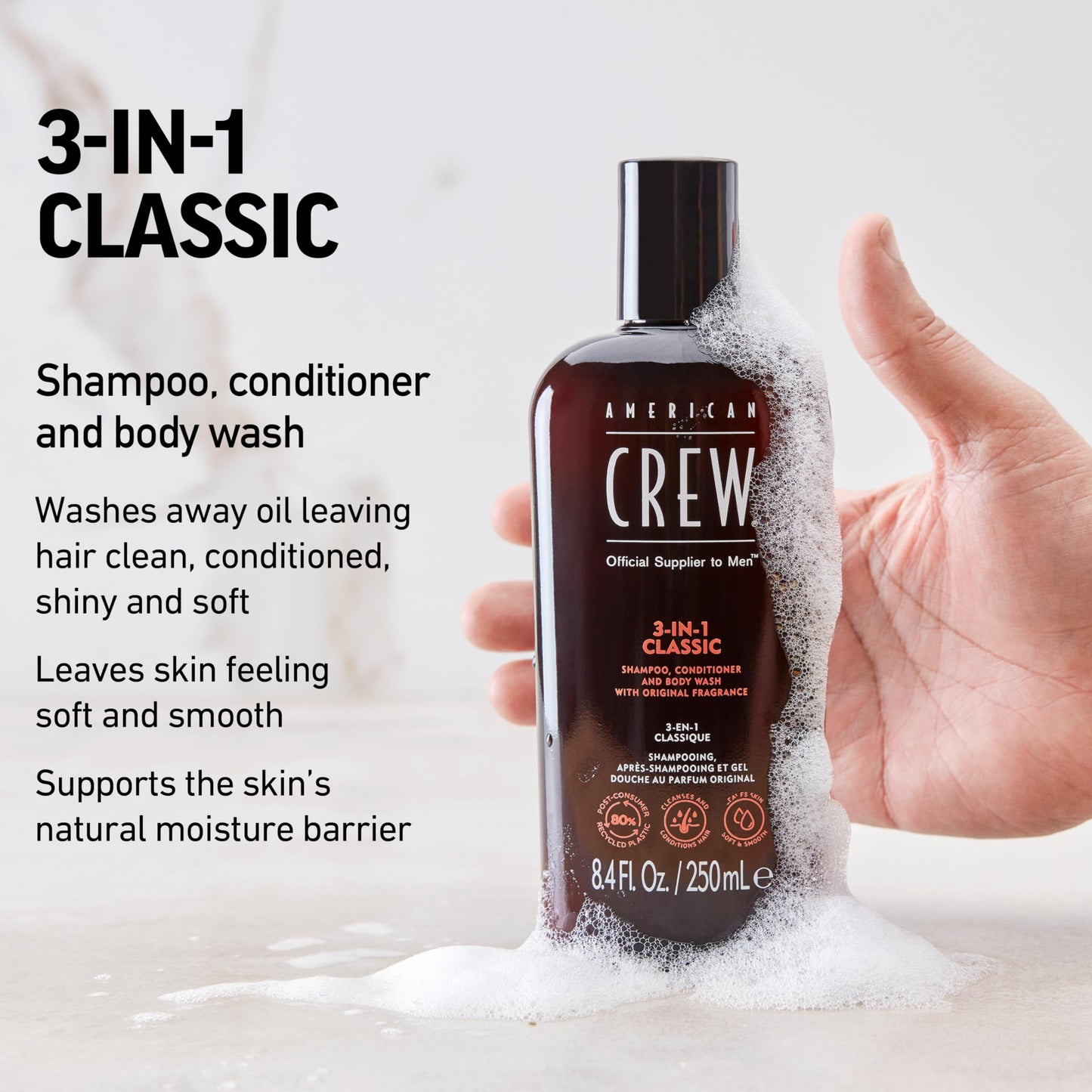 Lavender American Crew Shampoo, Conditioner & Body Wash for Men, 3-in-1, 33.8 Fl Oz