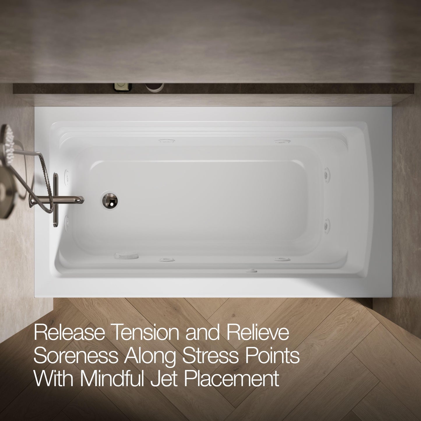 Gray Kohler K-1122-HL-0 Archer 60"x32" alcove whirlpool with integral apron, left hand drain and heater, White