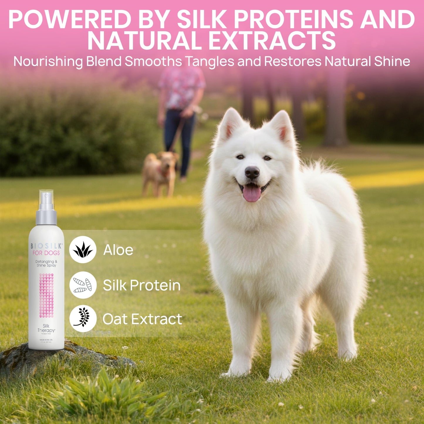 Olive Drab BioSilk for Dogs Silk Therapy Detangling Plus Shine Protecting Mist for Dogs