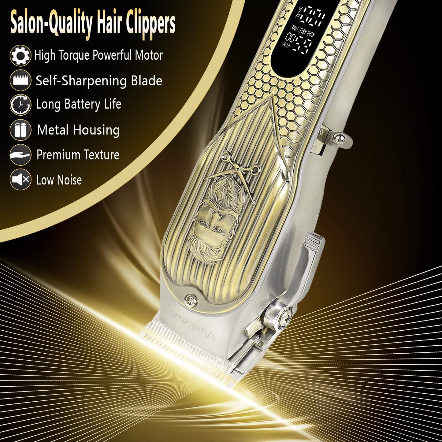 Black VanedwinPRO Professional Hair Clippers for Men, Professional Barber Clippers and Trimmer, Rechargable Cordless Clippers for Hair Cutting with Ultra High Cutting Performance, Electric Fade Haircut Kit