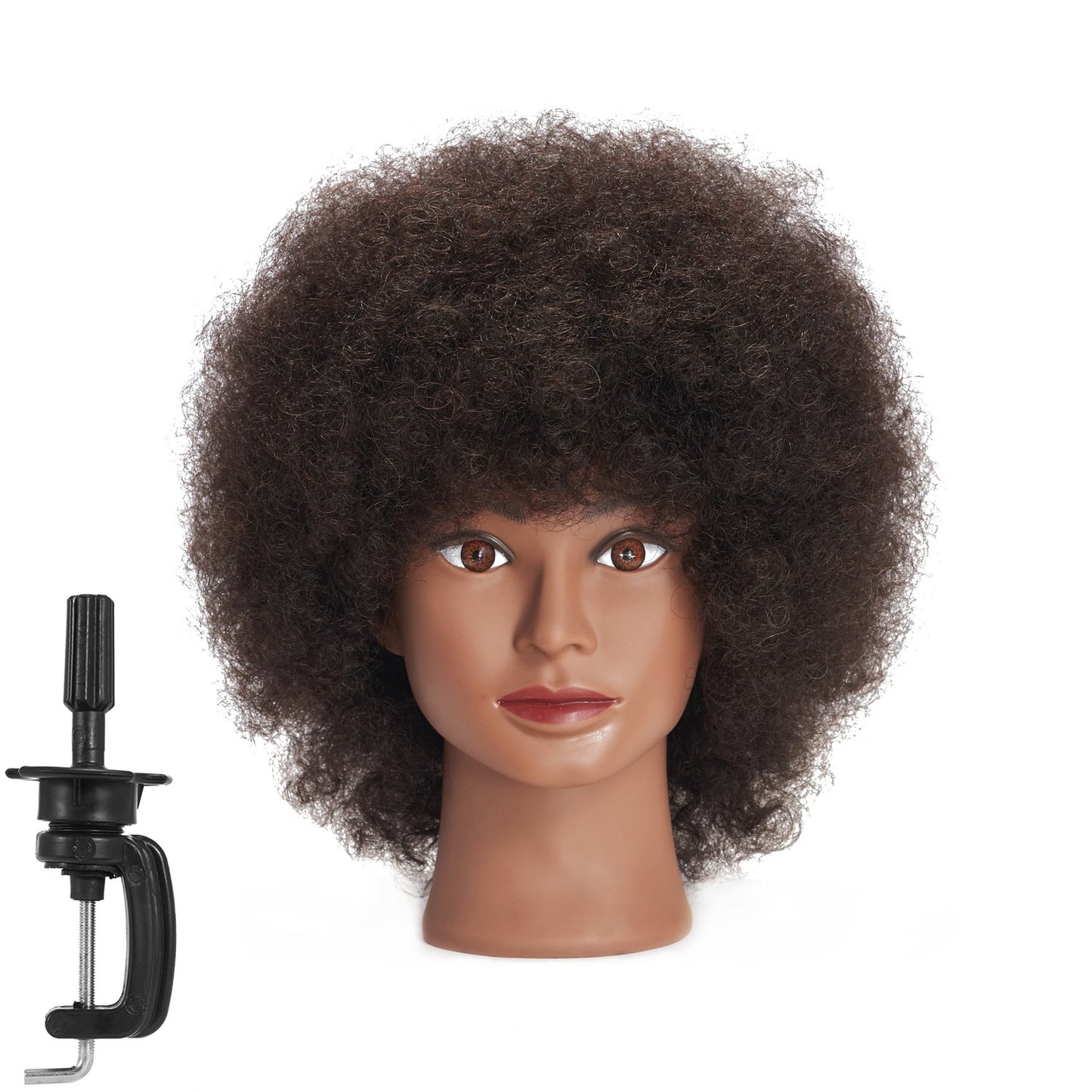White Smoke Traininghead 100% Real Hair Mannequin Head Training Head Cosmetology Doll Head Manikin Practice Head Hairdresser with Free Clamp Holder Female (10 inches afro hair C)