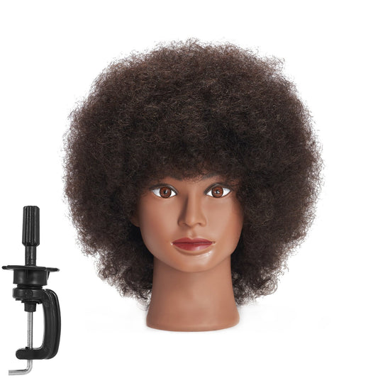 White Smoke Traininghead 100% Real Hair Mannequin Head Training Head Cosmetology Doll Head Manikin Practice Head Hairdresser with Free Clamp Holder Female (10 inches afro hair C)