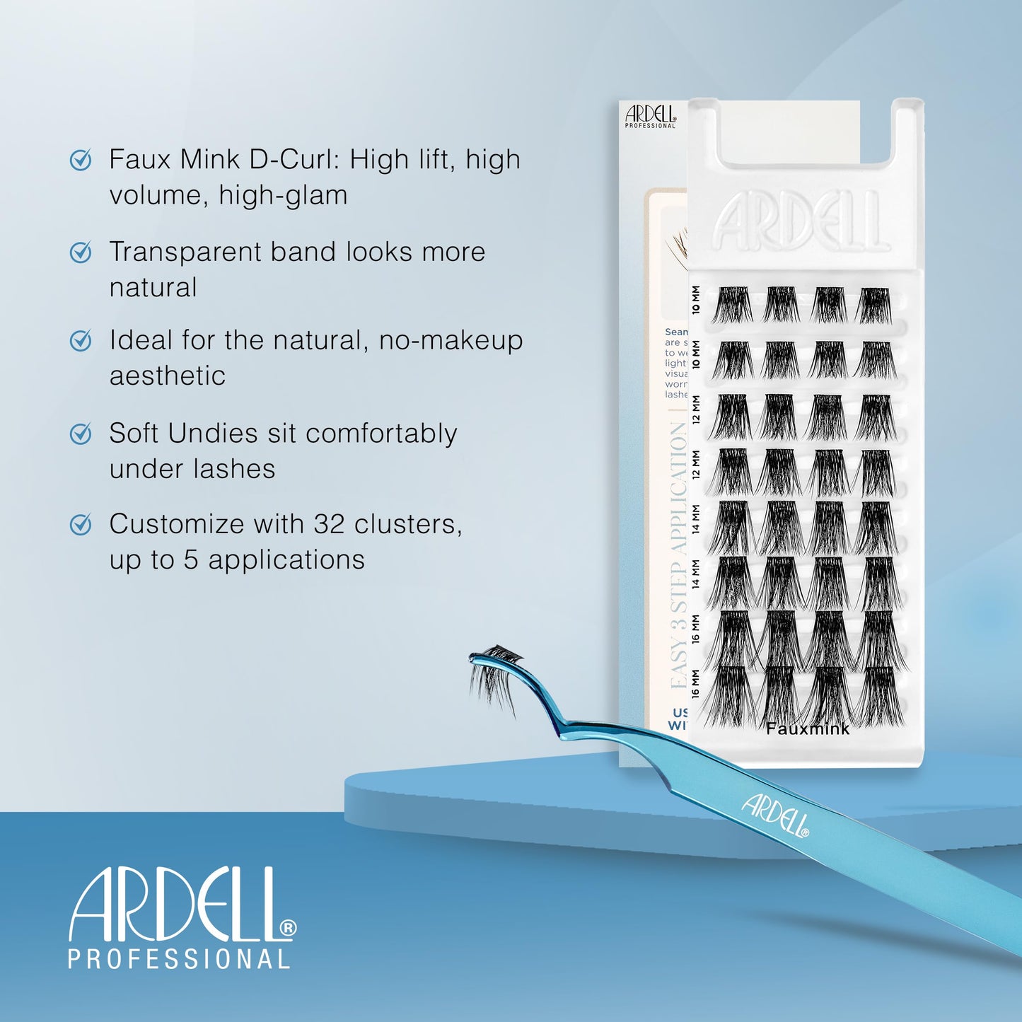 Light Gray Ardell Seamless Underlash Faux Mink Lash Clusters – Faux Mink D Curl Cluster Lashes Natural Eyelash Clusters with Invisiband, Cluster Eyelash Extensions, DIY Lash Extension, 32 ct