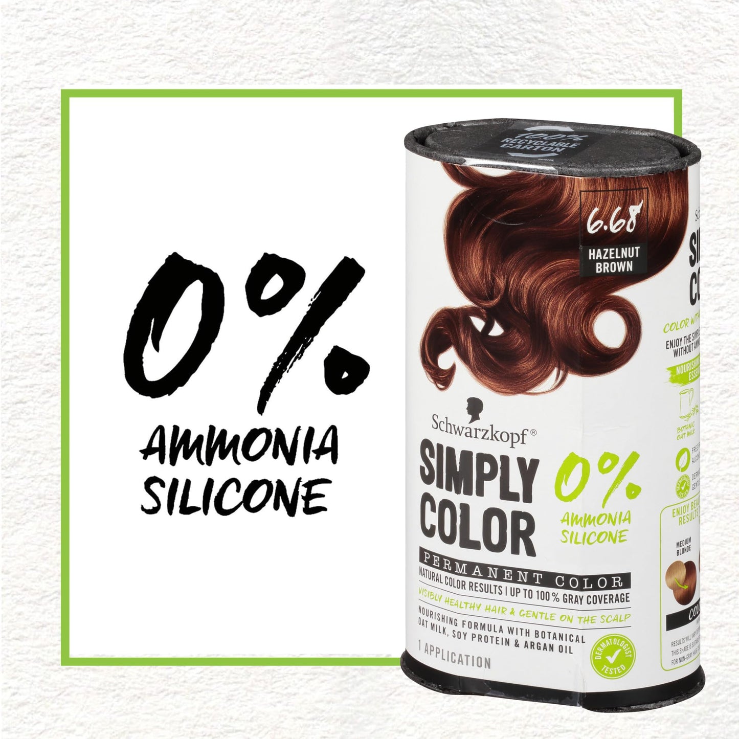White Smoke Schwarzkopf Simply Color Hair Color 6.68 Hazelnut Brown, 1 Application - Permanent Hair Dye for Healthy Looking Hair without Ammonia or Silicone, Dermatologist Tested, No PPD & PTD