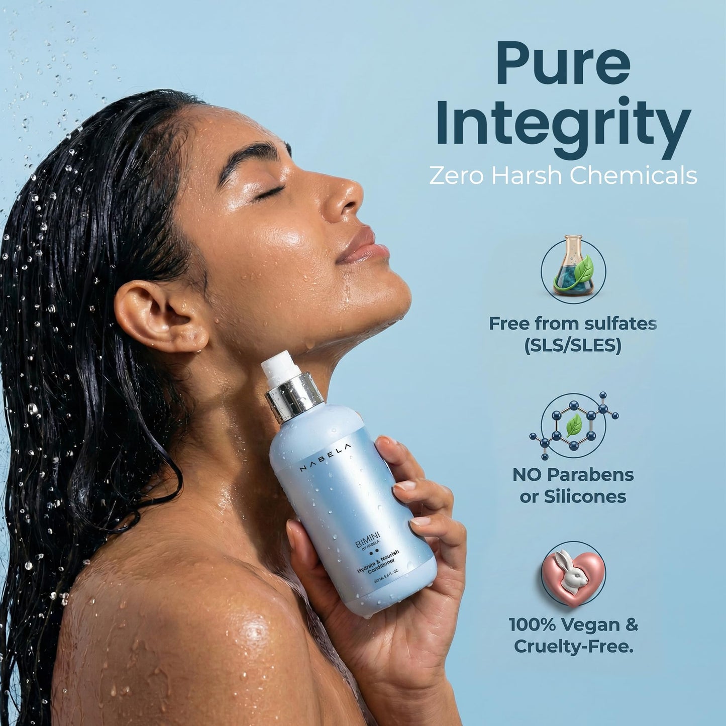 Light Steel Blue NABELA Deep Hydration Bimini Conditioner - Curl Enhancing & Anti-Frizz Treatment with Hyaluronic Acid, Shea Butter & Argan Oil - Weightless Moisture & Flexible Hold for Waves & Coils - 8 fl oz