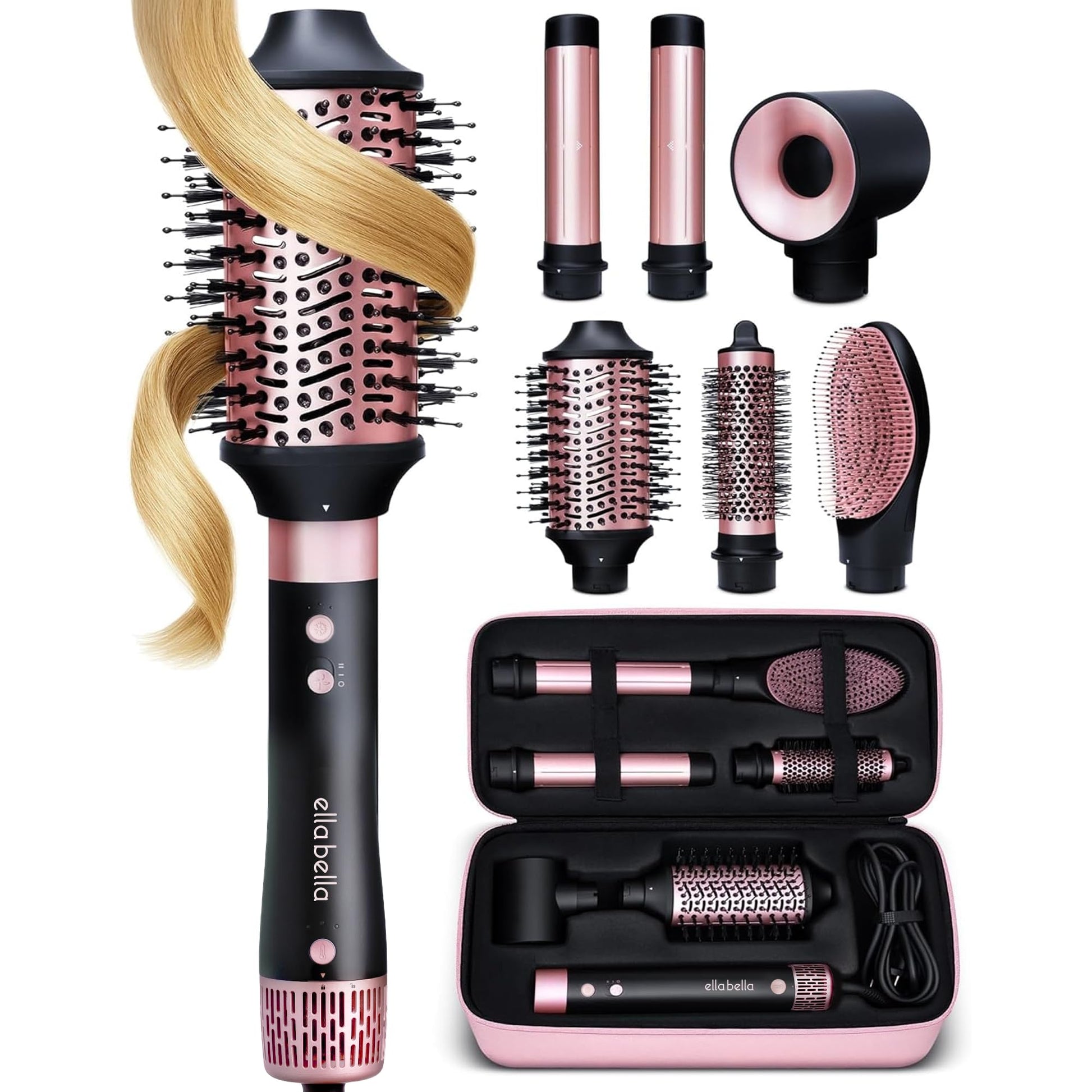 White Smoke ELLA BELLA® 6 in 1 Professional Hot Air Styler • Powerful Hair Dryer & Straightener Set • Styling Without Heat Damage • Fast Drying Curling Volumizing Straightening • Includes Protective Travel Case