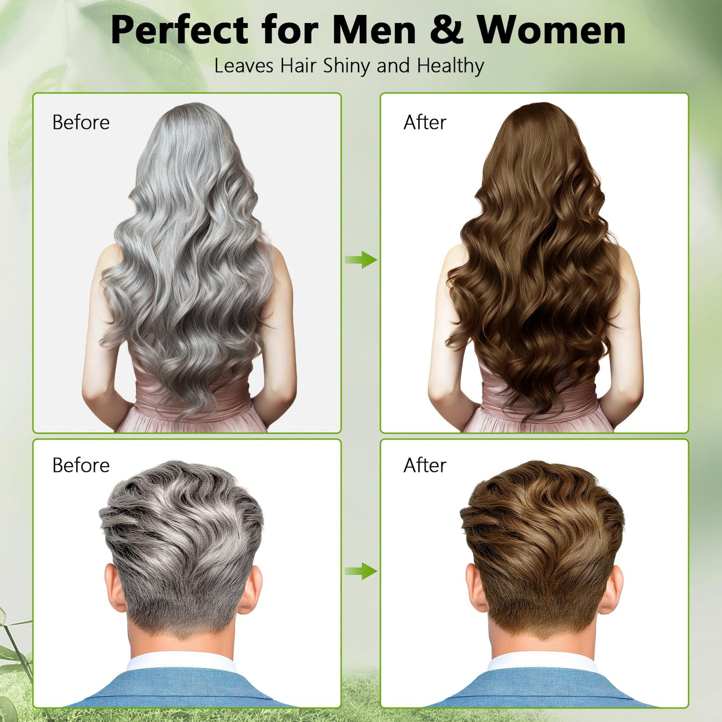 White Smoke RKQNIER Light Brown Hair Dye Shampoo for Women & Men, 15 Min Gray Coverage, 3 in 1 Semi-Permanent Color with Natural Herbal Ingredients, Lasts 60 Days