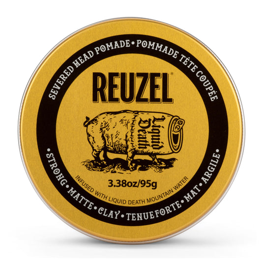 White Smoke REUZEL and Liquid Death Severed Head Matte Clay Pomade, Strong All Day Hold, Water Soluble, Matte Finish and Non-Greasy Formula, Easy To Wash Out, For All Hair Types, 3.38 oz