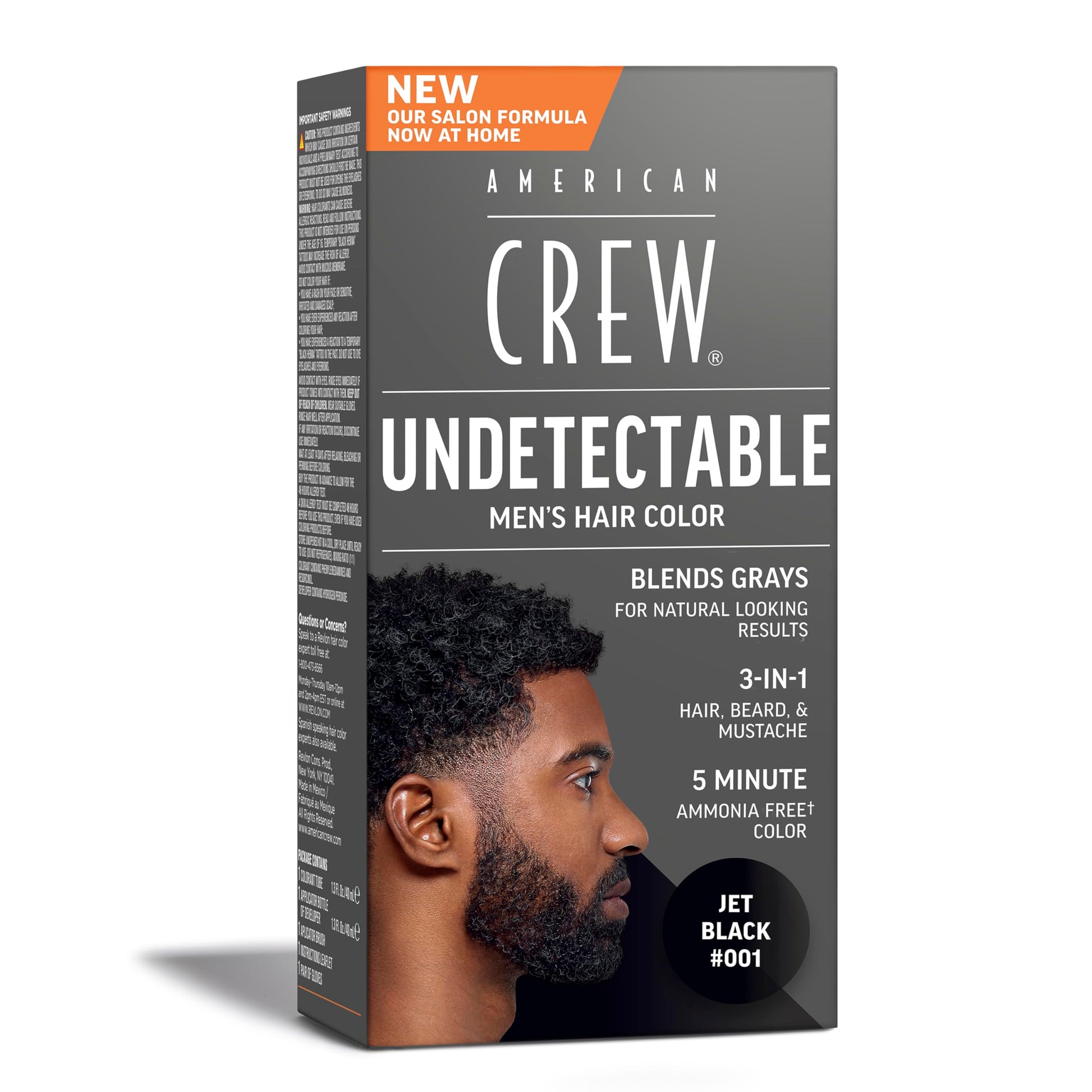 White Smoke American Crew Undetectable Men's Hair Color | Black Demi-Permanent Hair Dye | Natural-Looking Gray Coverage for Men, 001 Black, 1 pack