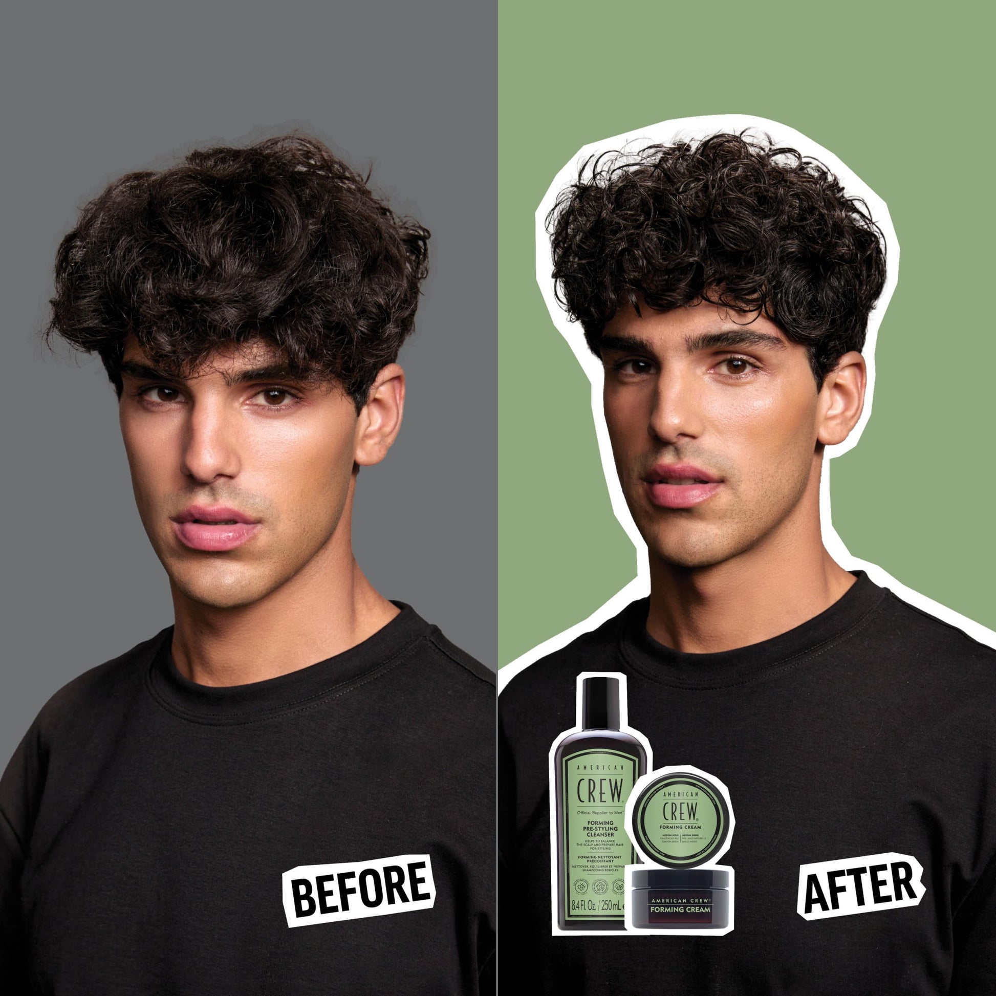 Black AMERICAN CREW Men's Pre-Styler Forming Shampoo for Textured & Curly Hair, Anti-Frizz & Curl Defining, With Jojoba Oil, Vegan, 8.5 fl oz