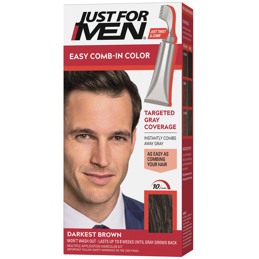 White Smoke Just For Men Easy Comb-In Color (Formerly Autostop), Gray Hair Coloring for Men with Comb Applicator Included, Easy No Mix Application - Darkest Brown, A-50 (Packaging May Vary)