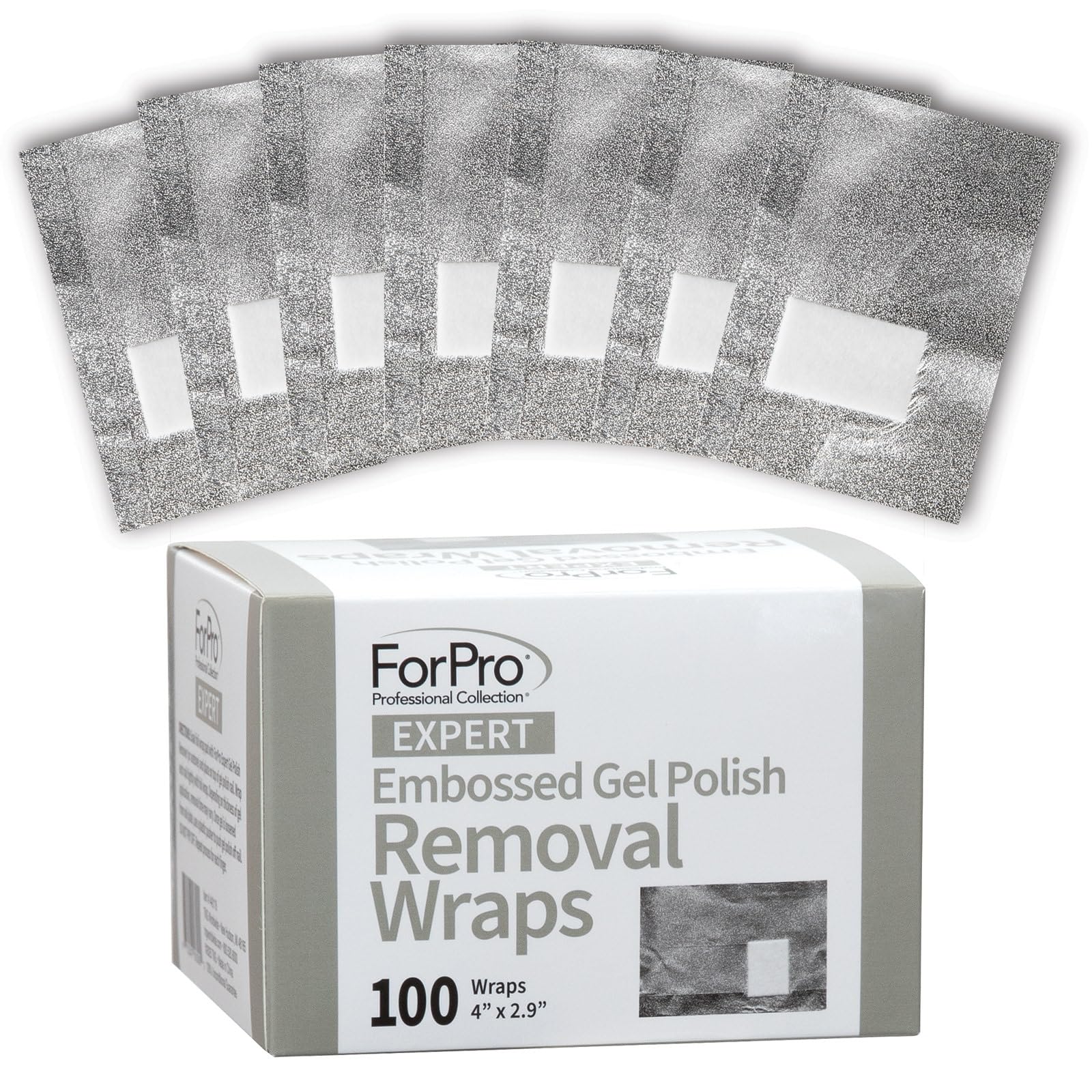 White Smoke ForPro Expert Embossed Gel Polish Removal Wraps, Pre-Cut with Cotton Pad, Remove Gel Polish, Acrylics, & Nail Art, 4” L x 2.9” W, 100-Count