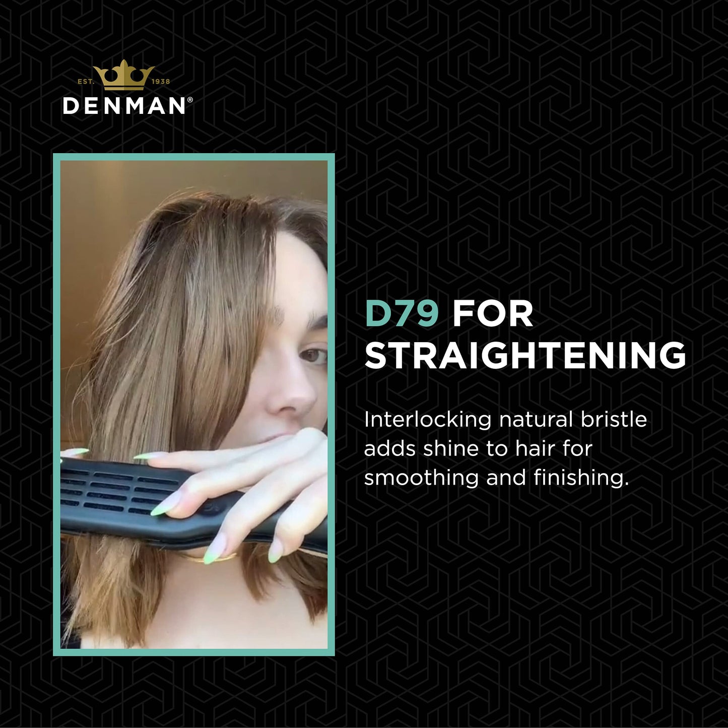 Black Denman D79 Thermoceramic Hair Straightening Brush - with Boar Bristles - For Wide, Wavy, Curly, Coily Hair – Black