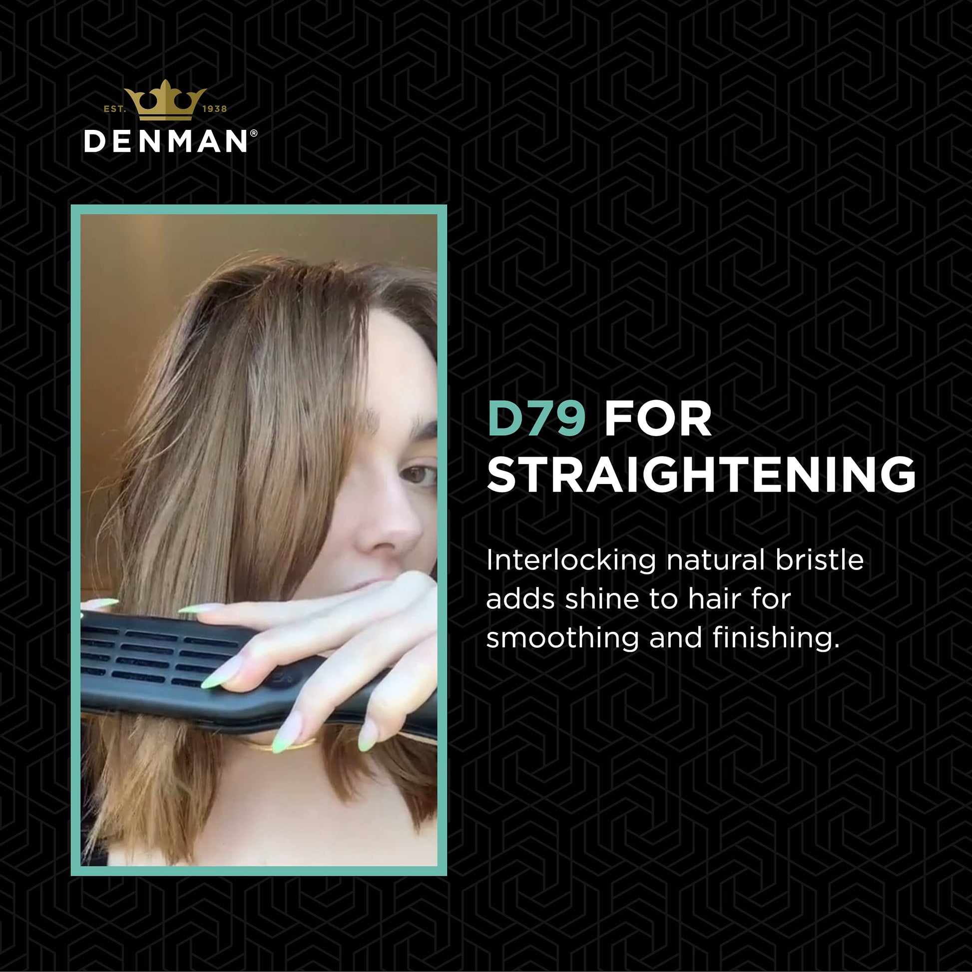 Black Denman D79 Thermoceramic Hair Straightening Brush - with Boar Bristles - For Wide, Wavy, Curly, Coily Hair – Black