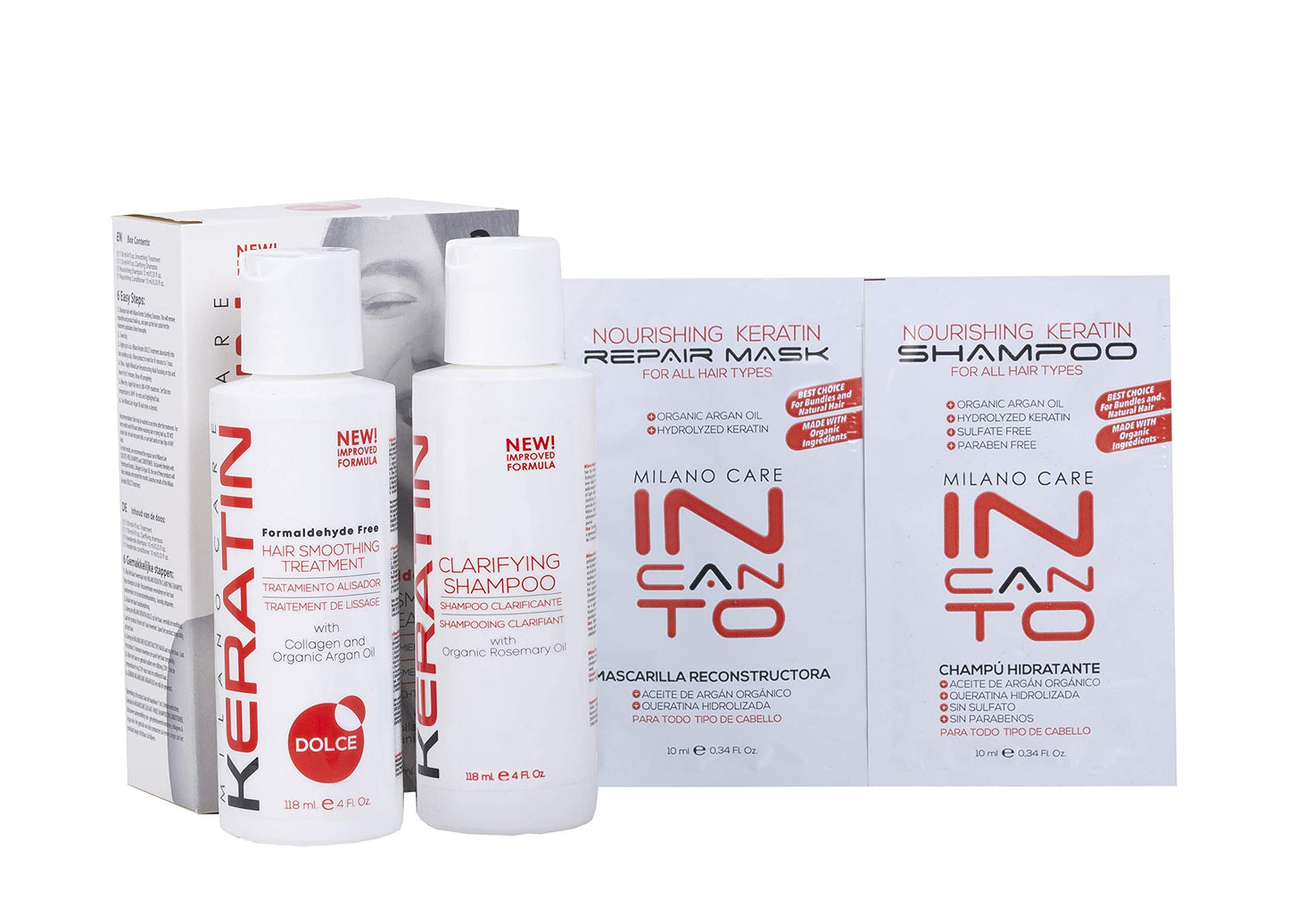 White Smoke Milano Care Keratin Hair Smoothing Treatment - Professional Salon System with Clarifying Shampoo, Dolce 4 fl oz
