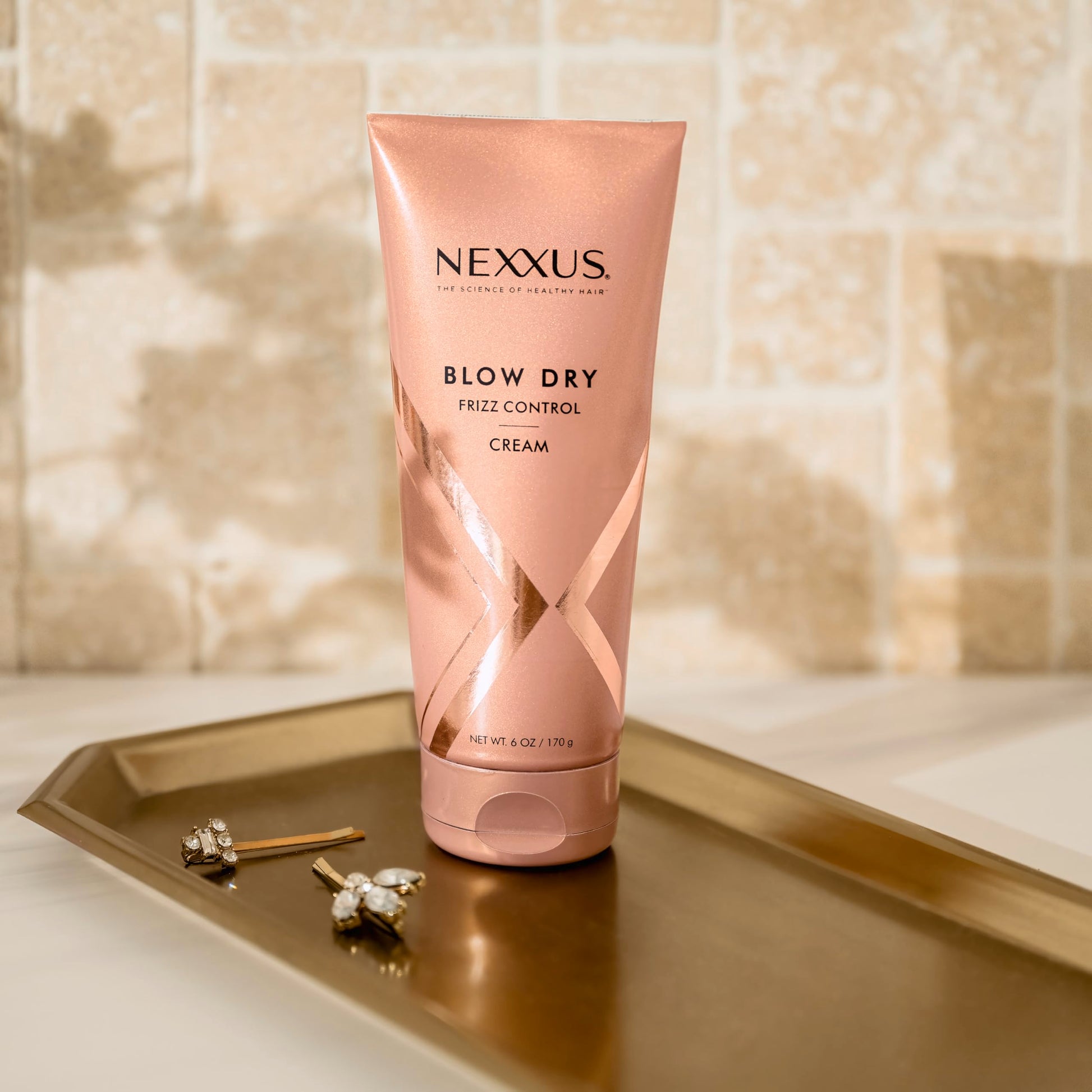 Gray Nexxus Blow Dry Cream Frizz Control for Weightless Style & Volume, with StyleProtect Technology 6 oz