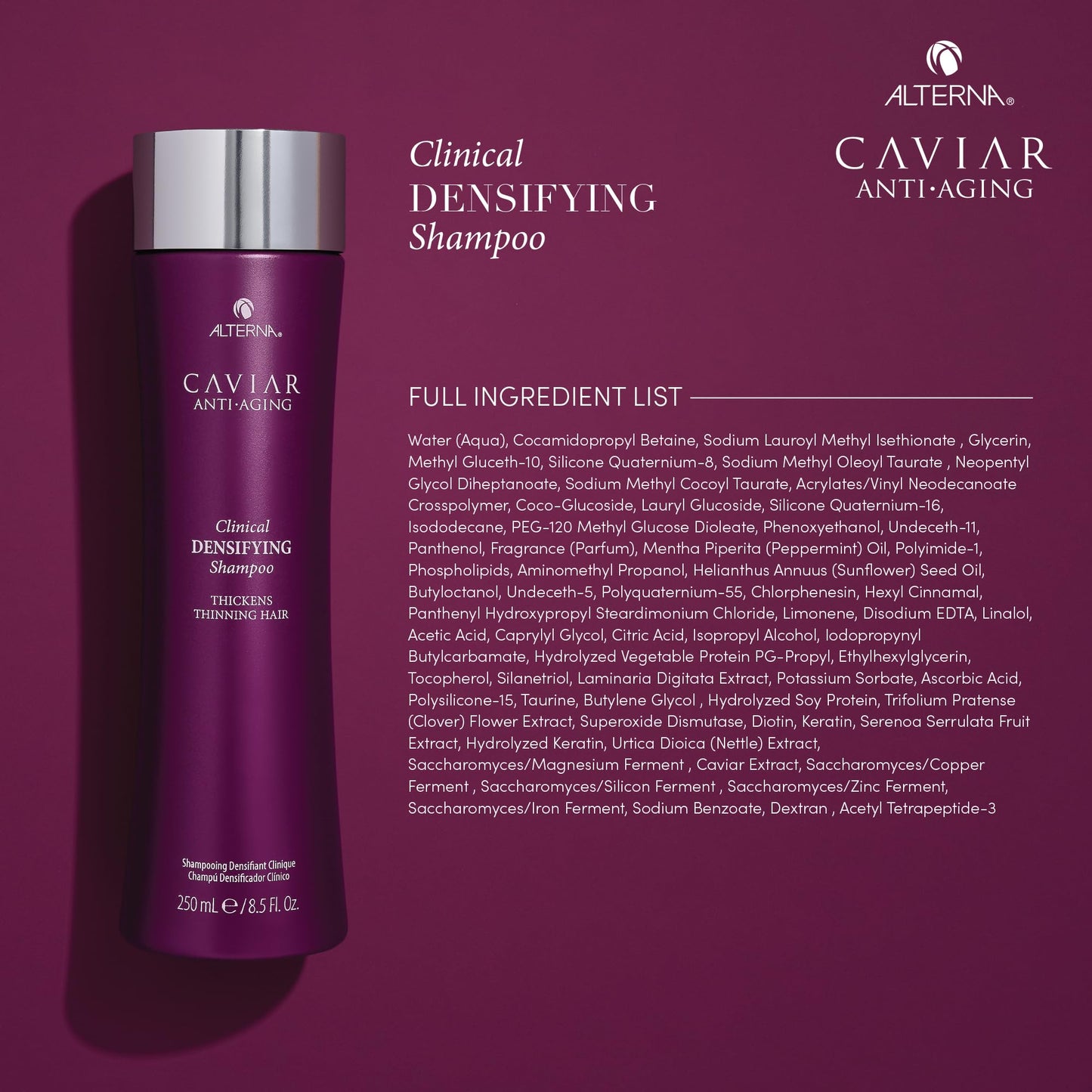 Brown Alterna Haircare CAVIAR Anti-Aging Clinical Densifying Shampoo 8.5 Fl Oz | For Fine, Thinning Hair | Thickens Hair, Protects Scalp | Sulfate Free