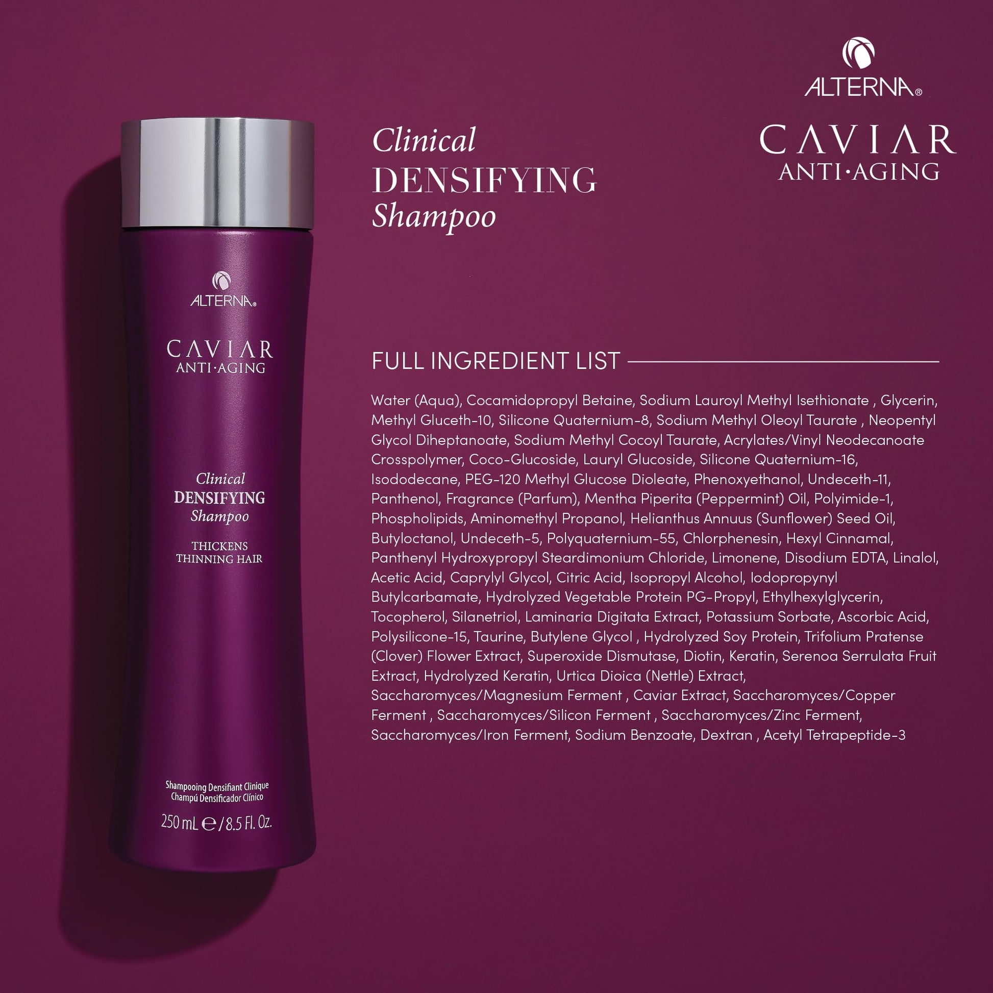 Brown Alterna Haircare CAVIAR Anti-Aging Clinical Densifying Shampoo 8.5 Fl Oz | For Fine, Thinning Hair | Thickens Hair, Protects Scalp | Sulfate Free