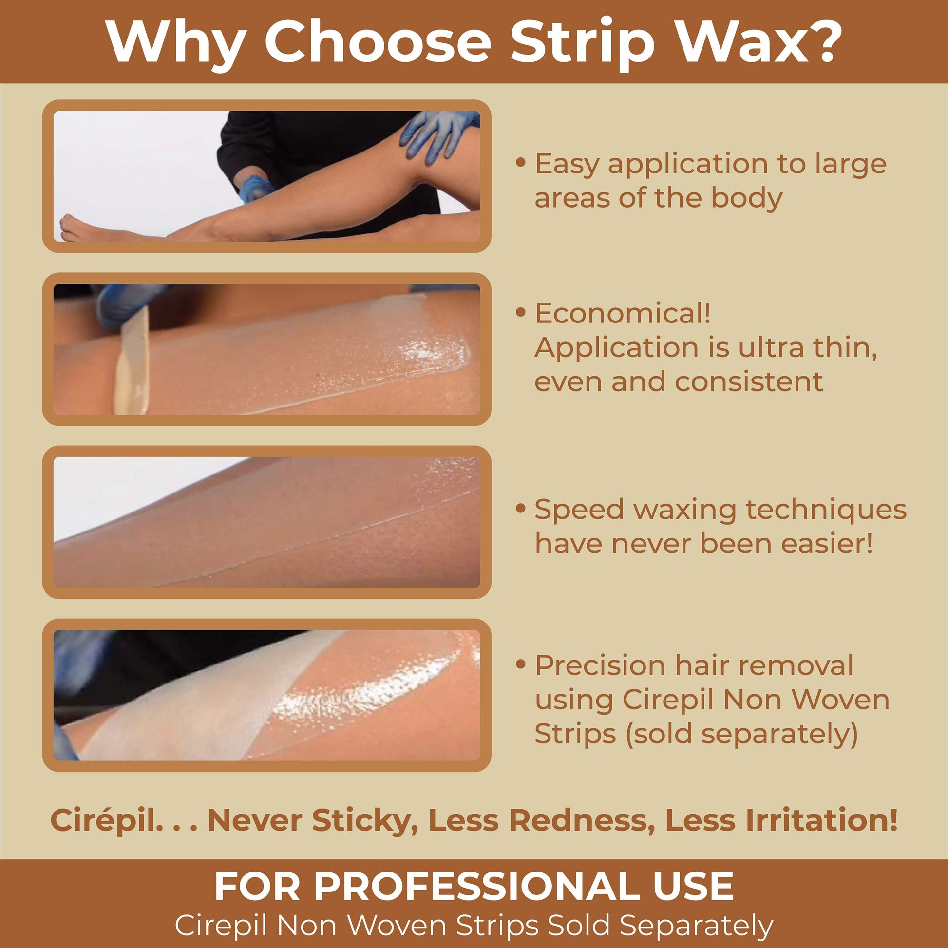 Tan Cirepil - Ease - 400g / 14.11 oz Soft Wax Tin - Creamy Rosin-Free Strip Wax for Sensitive Skin - Non-Sticky & Easy Application - Professional Body Hair Removal