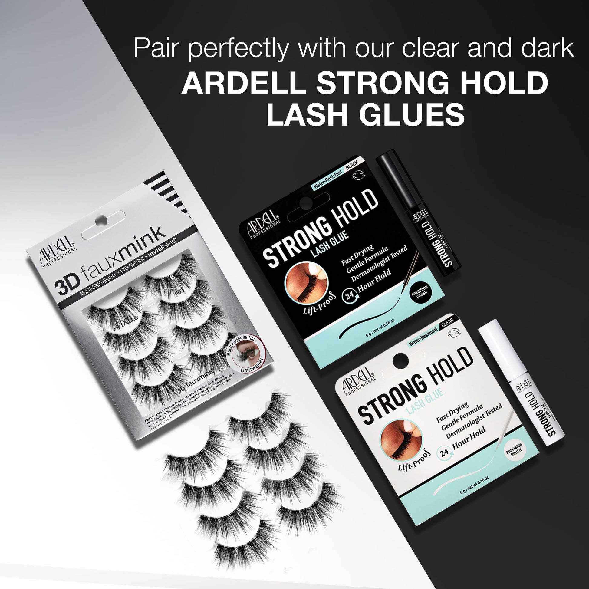 White Smoke Ardell 3D Faux Mink Lashes 863 - Multi-Dimensional False Eyelashes Natural Look Strip Wispy Lashes, 4 Pairs
