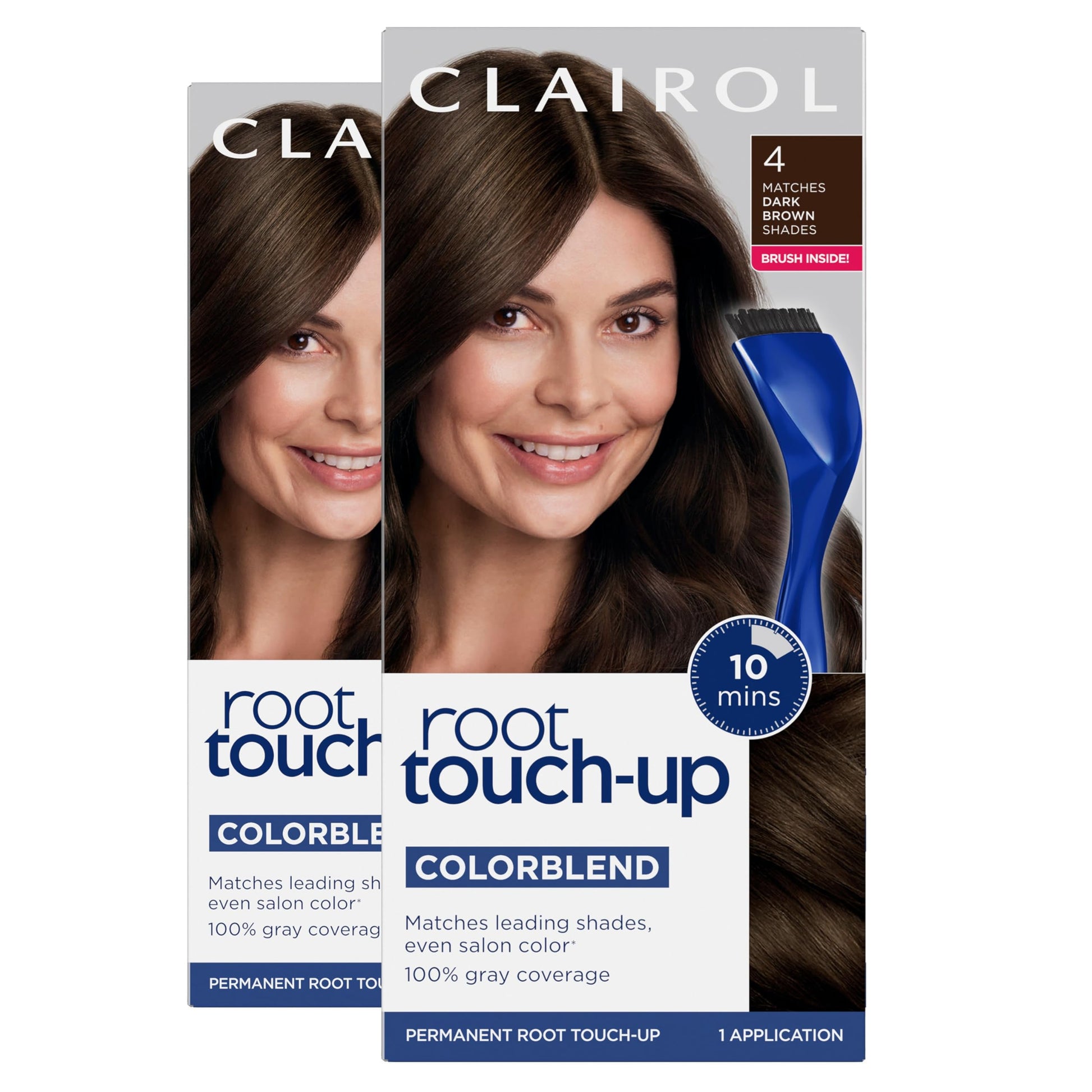 White Smoke Clairol Root Touch-Up by Nice'n Easy Permanent Hair Dye, 4 Dark Brown Hair Color| 100% Gray Coverage | Easy Brush Application | Matches Professional Salon Shades | Pack of 2