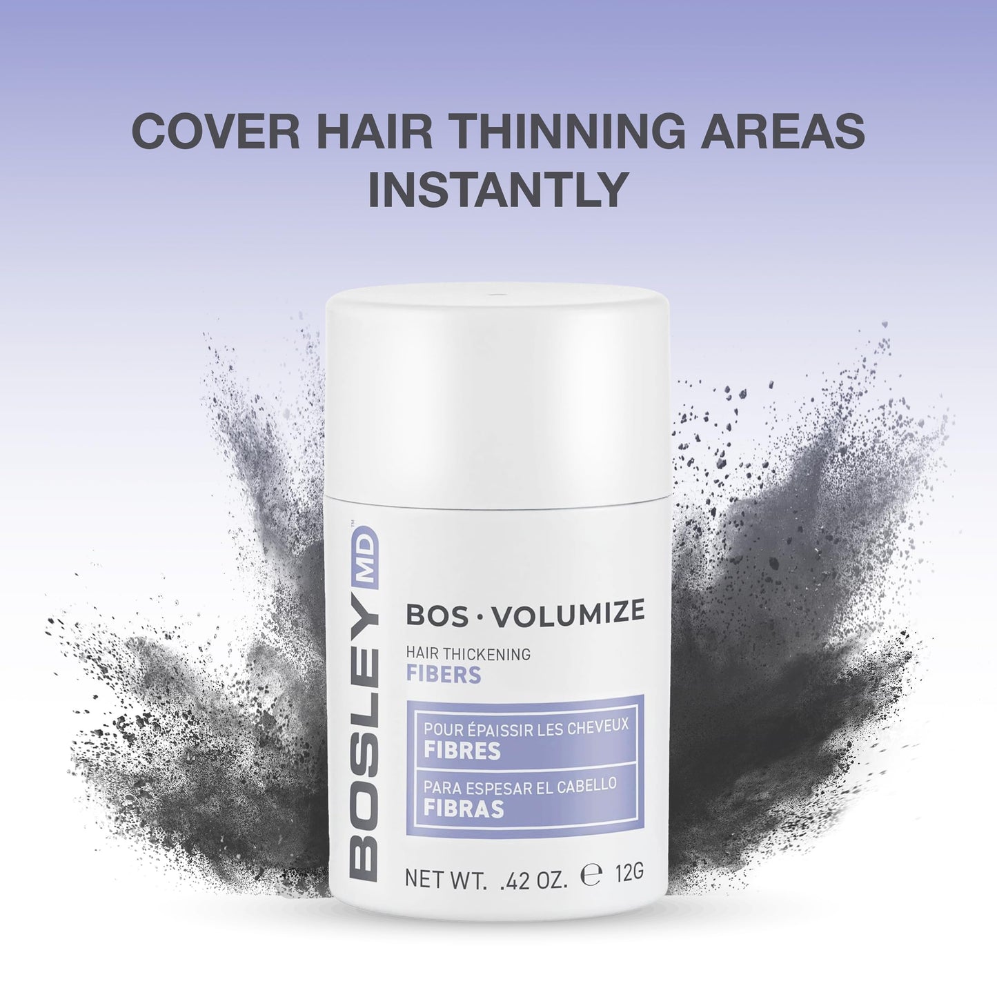 White Smoke BosleyMD BOSVolumize Hair Thickening Fibers – Natural Keratin Hair Building Formula for Thinning Hair & Bald Spots – Instant Fuller, Thicker Look – Wind & Sweat Resistant – Black, 0.42 oz
