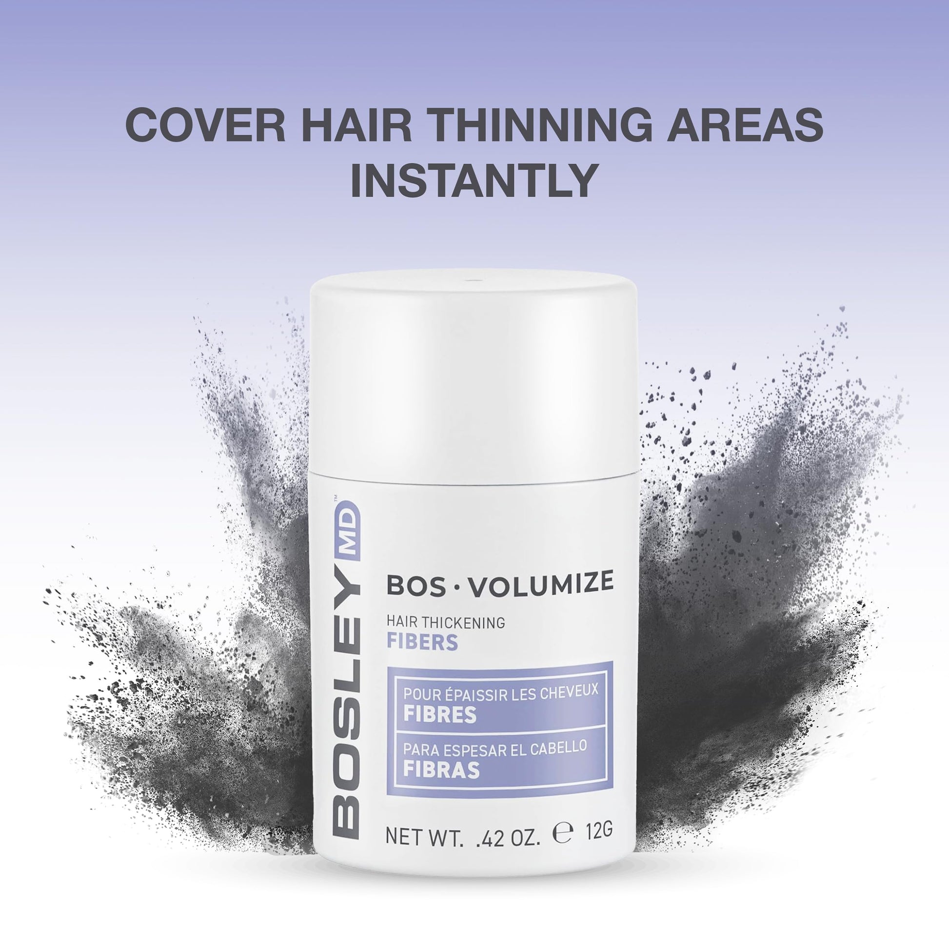 White Smoke BosleyMD BOSVolumize Hair Thickening Fibers – Natural Keratin Hair Building Formula for Thinning Hair & Bald Spots – Instant Fuller, Thicker Look – Wind & Sweat Resistant – Black, 0.42 oz